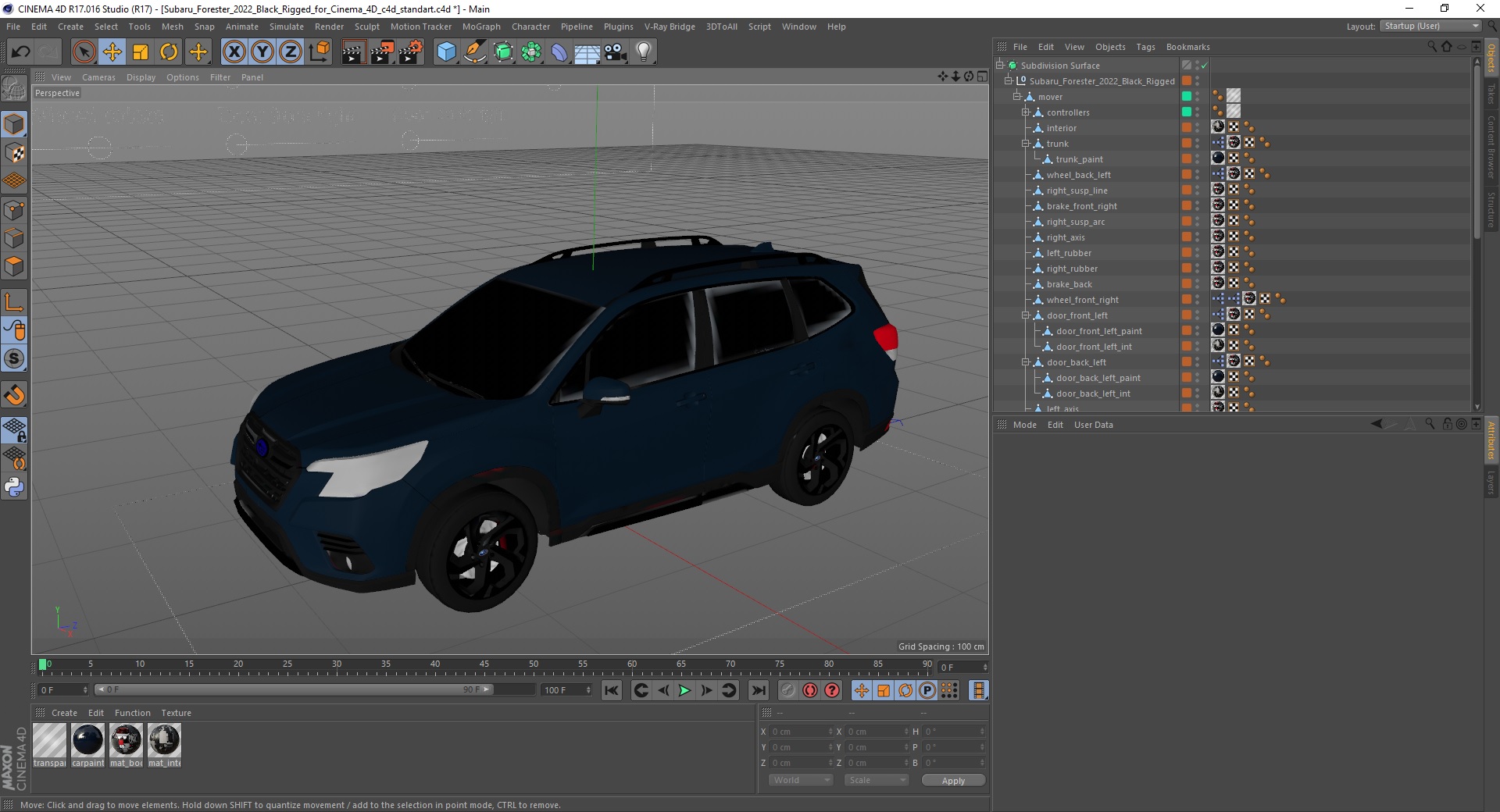 Subaru Forester 2022 Black Rigged for Cinema 4D 3D
