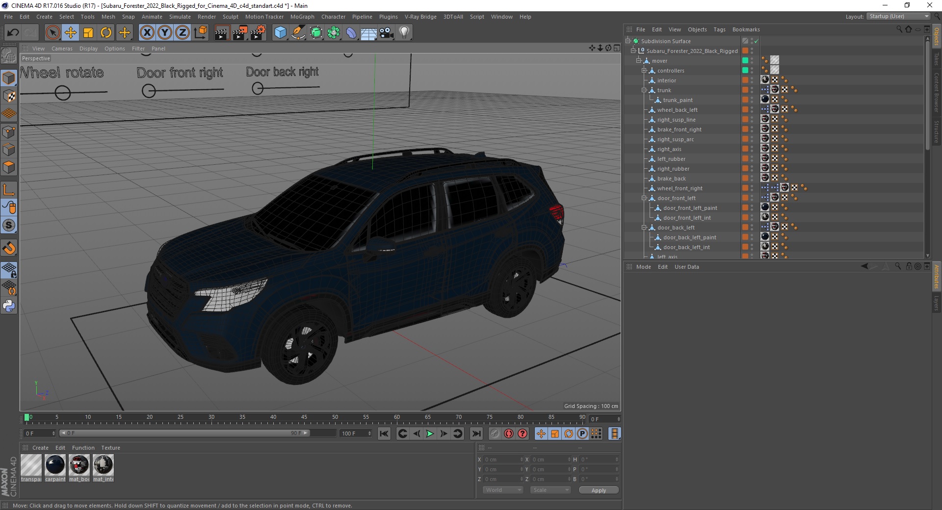 Subaru Forester 2022 Black Rigged for Cinema 4D 3D