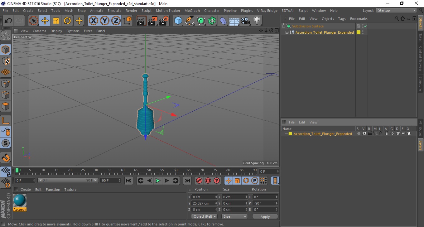 3D Accordion Toilet Plunger Expanded model