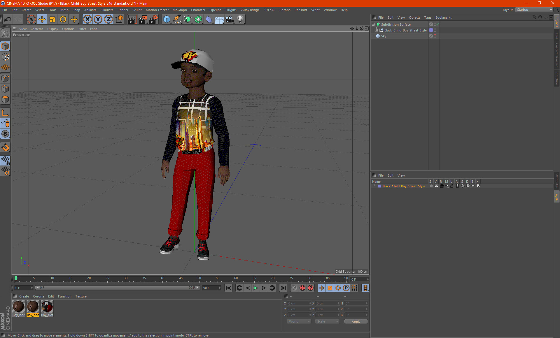 3D Black Child Boy Street Style model