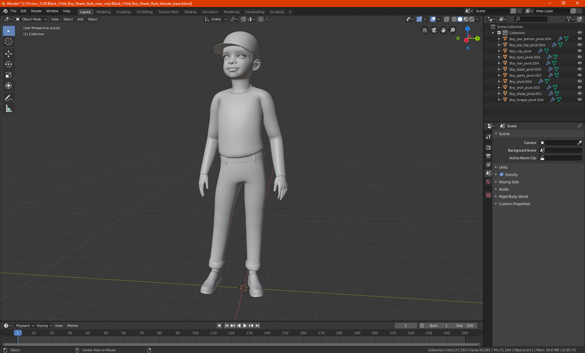 3D Black Child Boy Street Style model