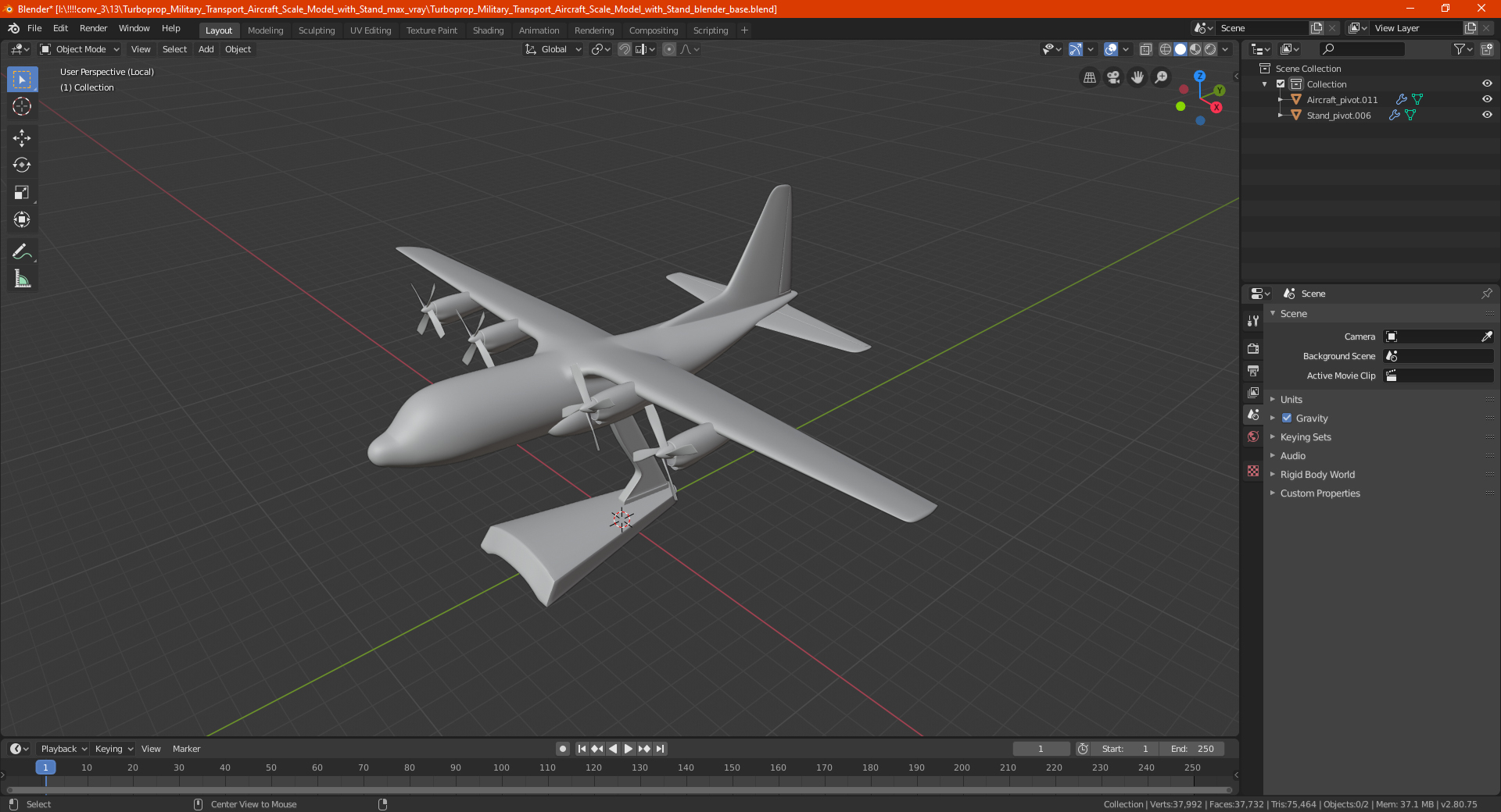 3D model Turboprop Military Transport Aircraft Scale Model with Stand
