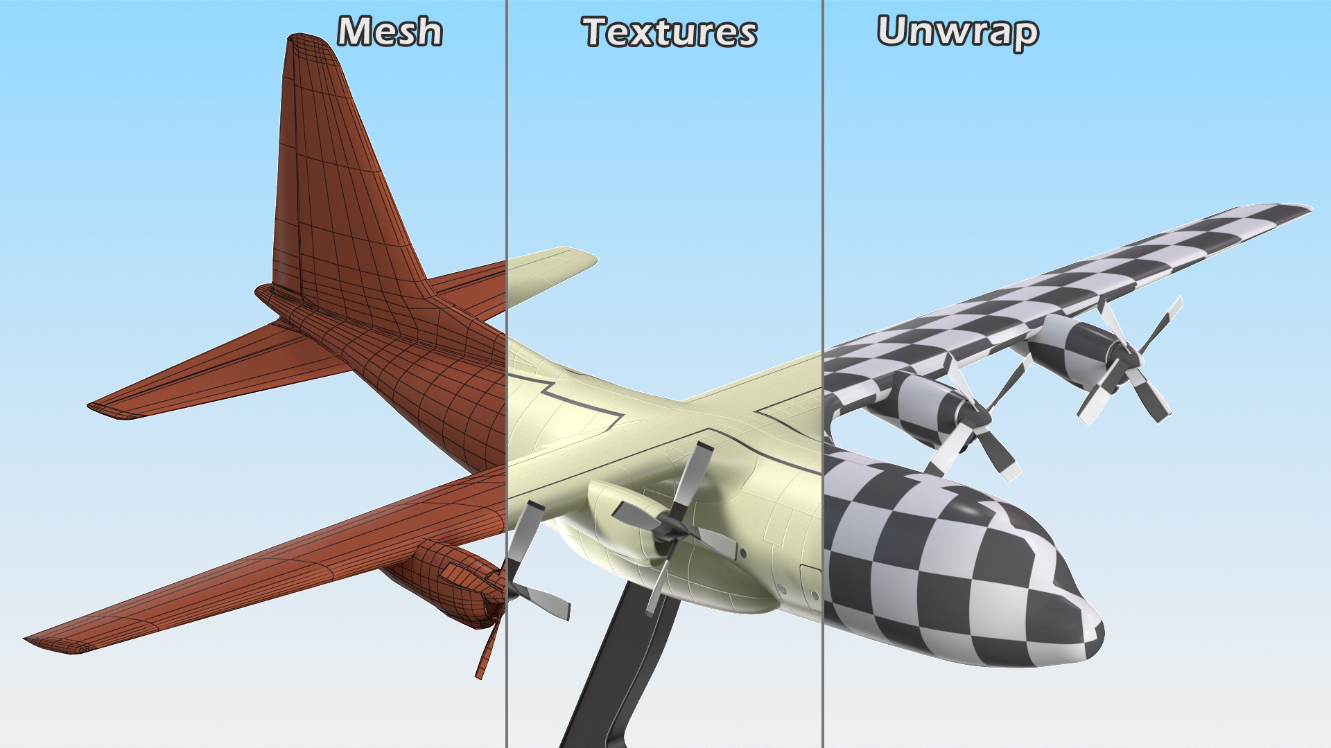 3D model Turboprop Military Transport Aircraft Scale Model with Stand