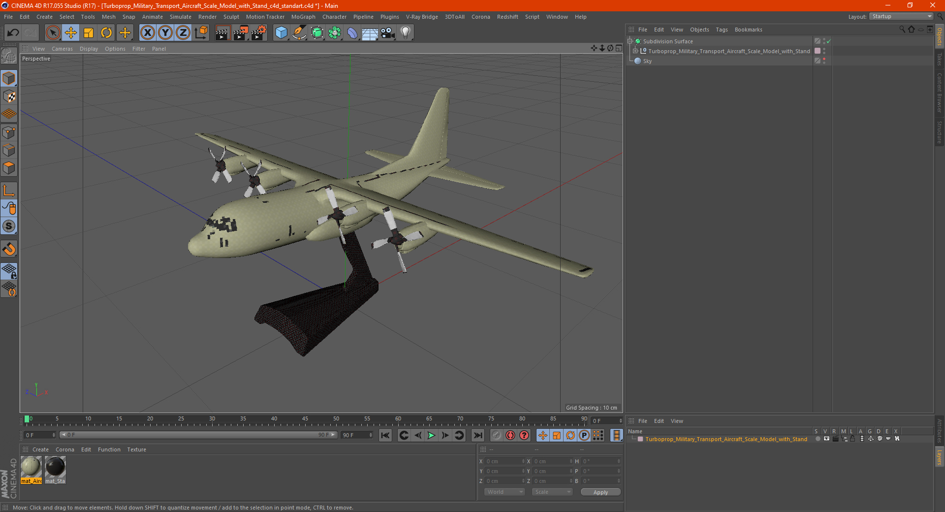 3D model Turboprop Military Transport Aircraft Scale Model with Stand