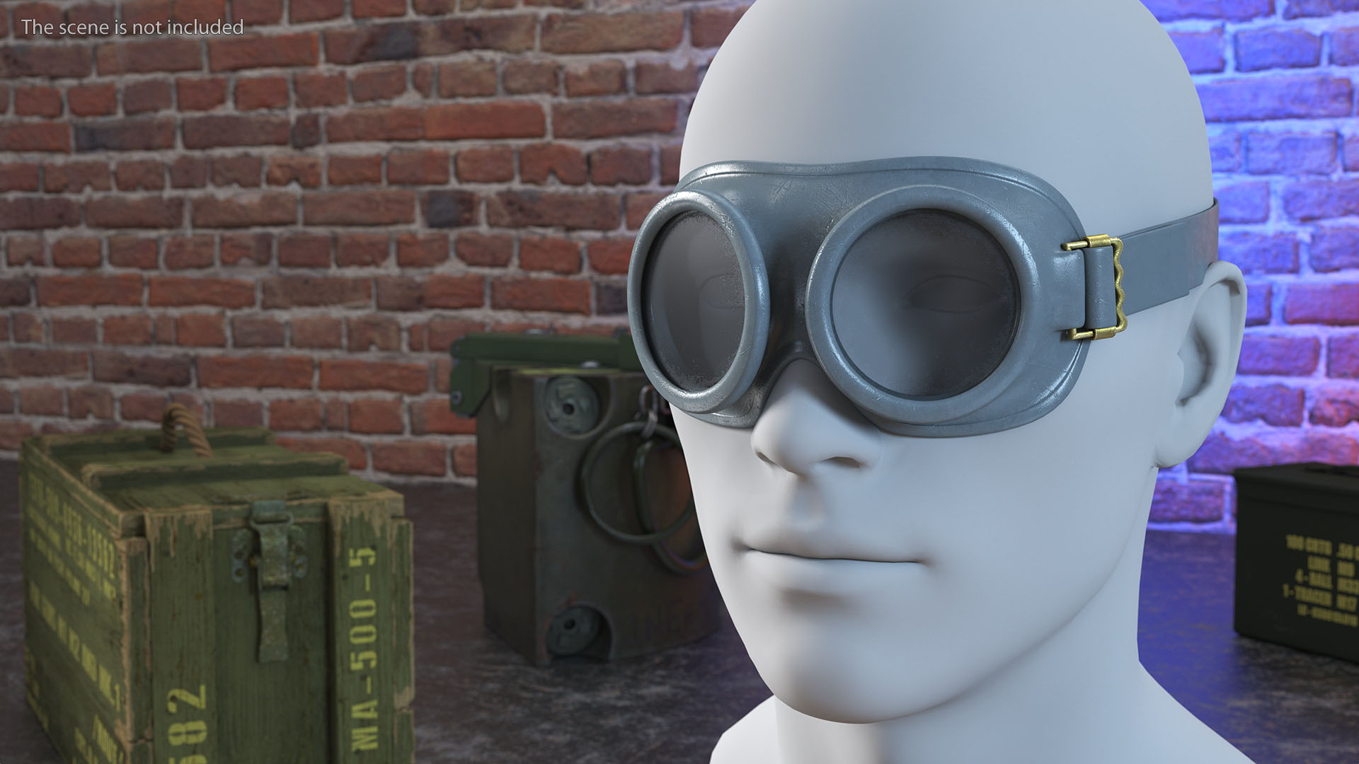 3D NATO Round Army Goggles Gray on Mannequin Head