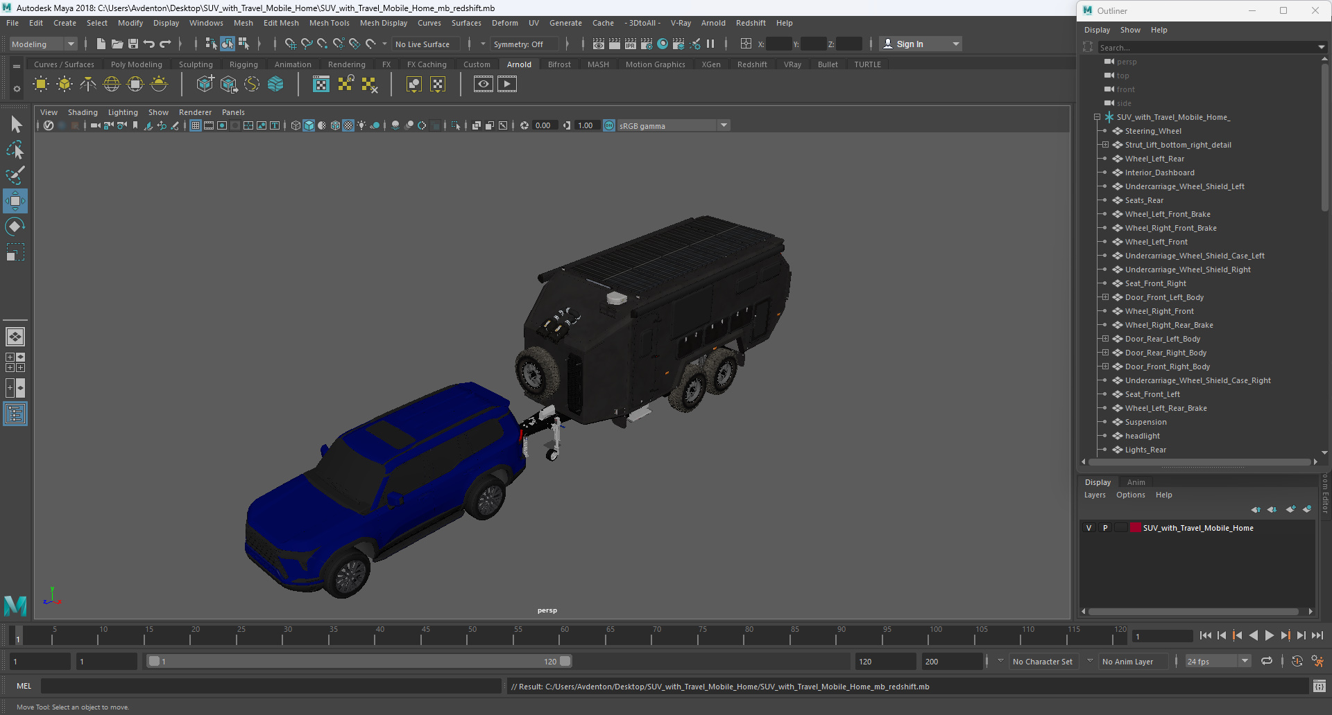 SUV with Travel Mobile Home 3D