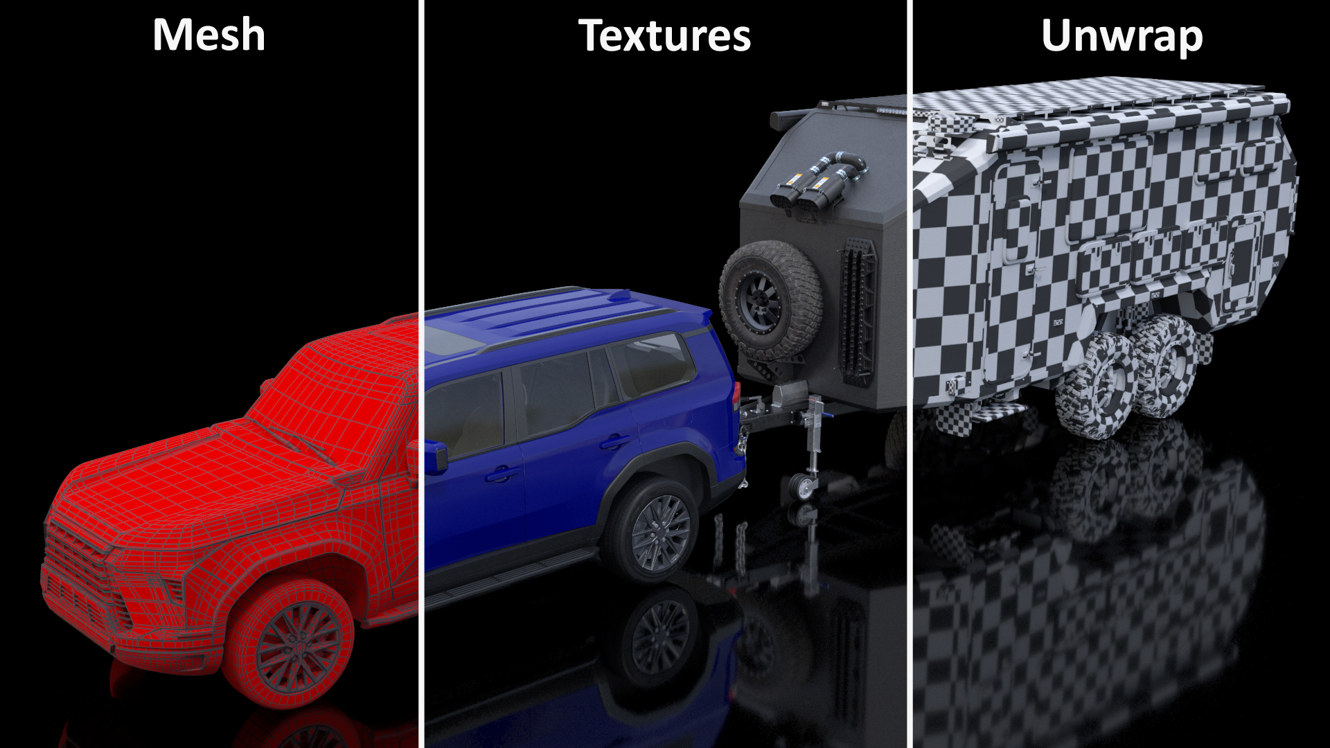 SUV with Travel Mobile Home 3D