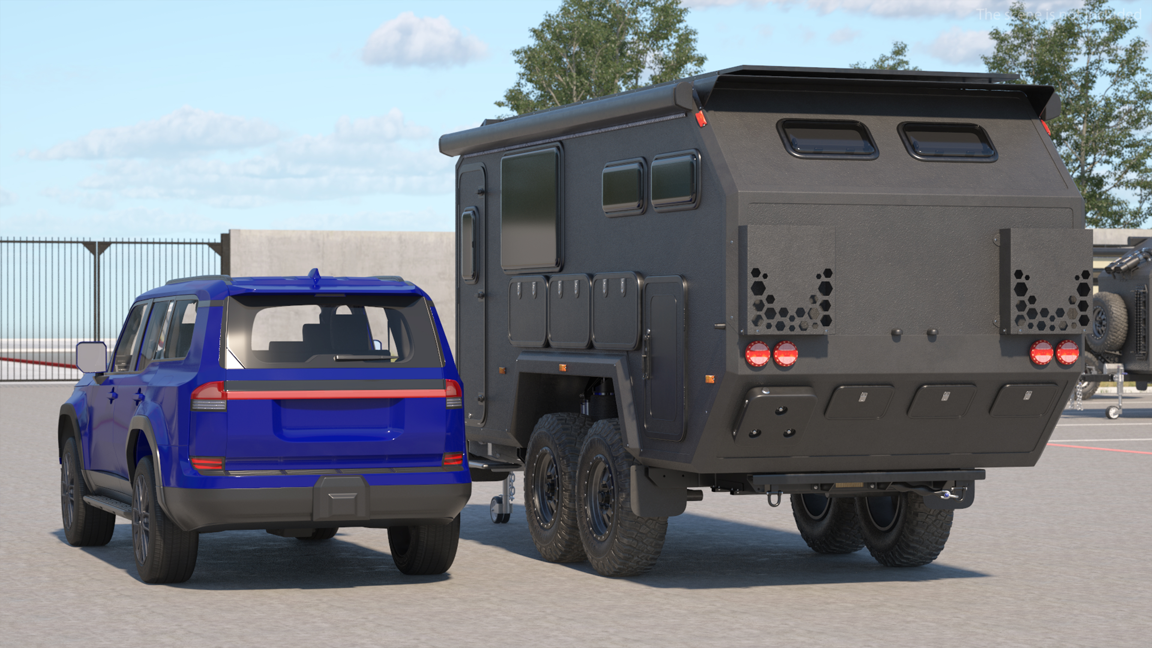 SUV with Travel Mobile Home 3D