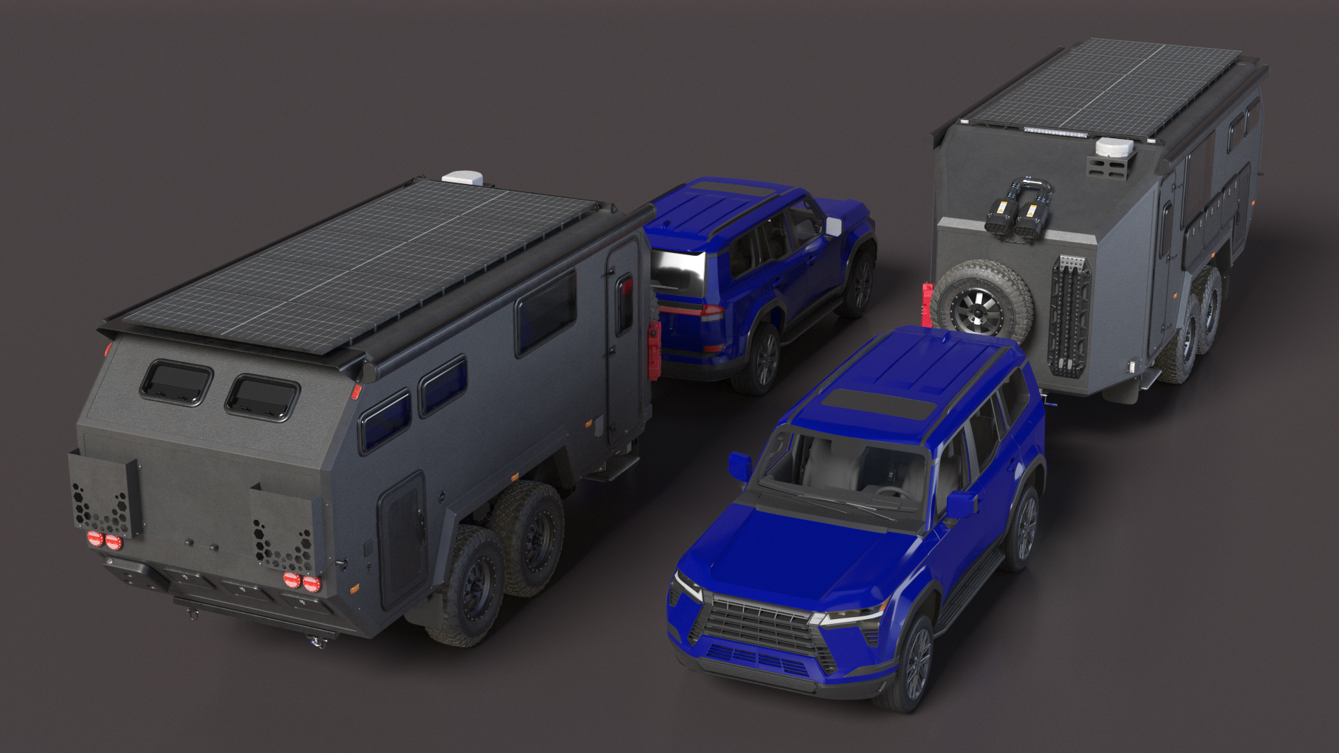 SUV with Travel Mobile Home 3D