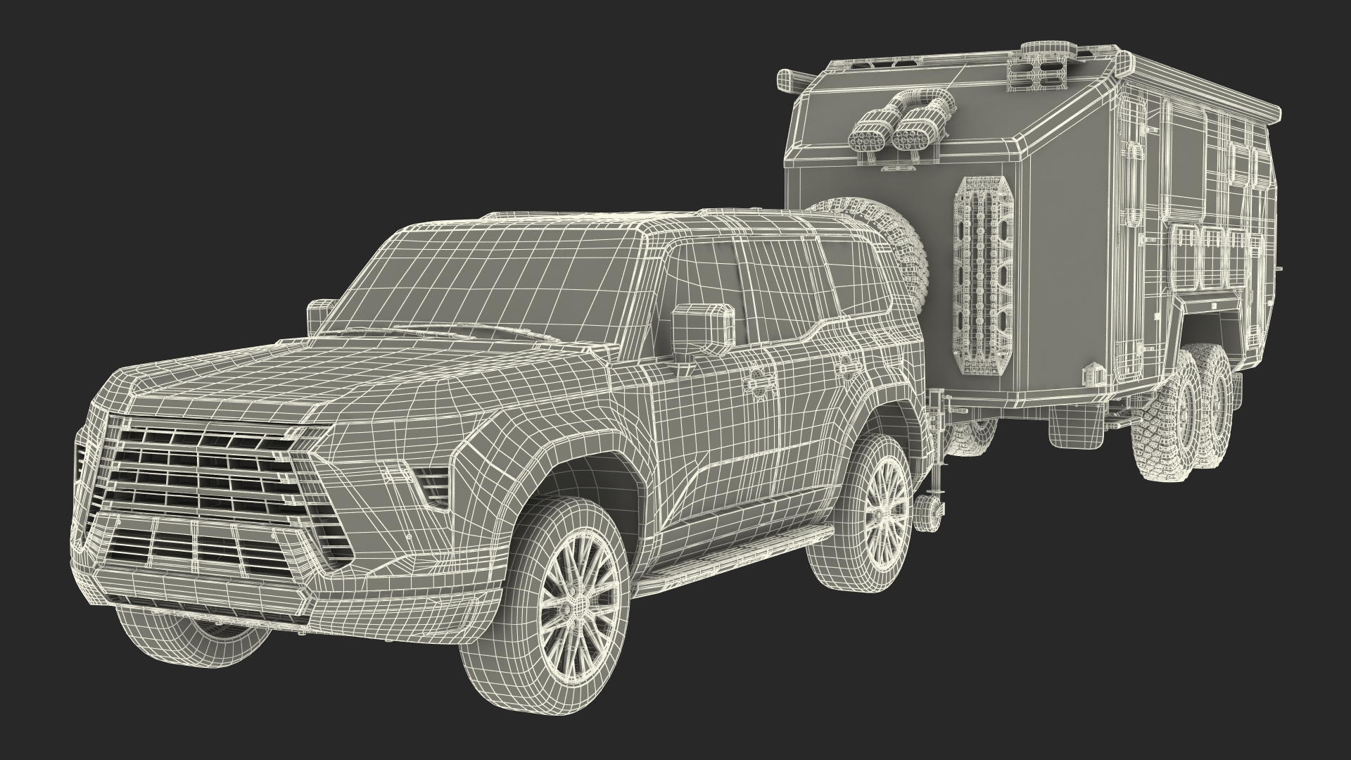 SUV with Travel Mobile Home 3D