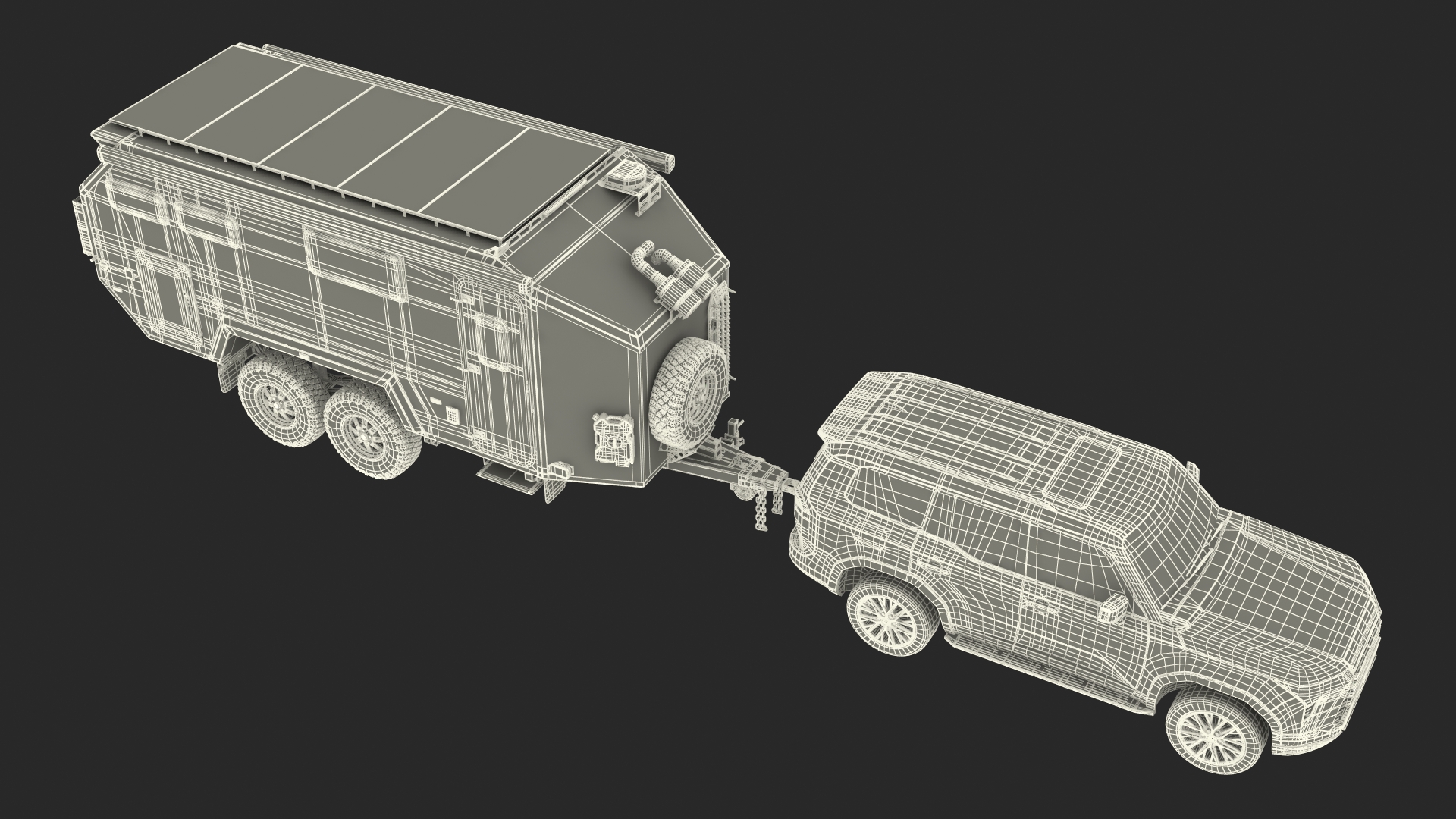 SUV with Travel Mobile Home 3D