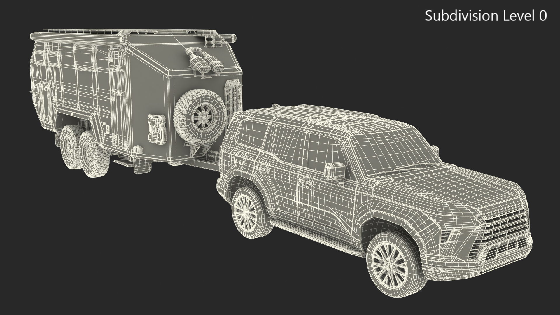 SUV with Travel Mobile Home 3D