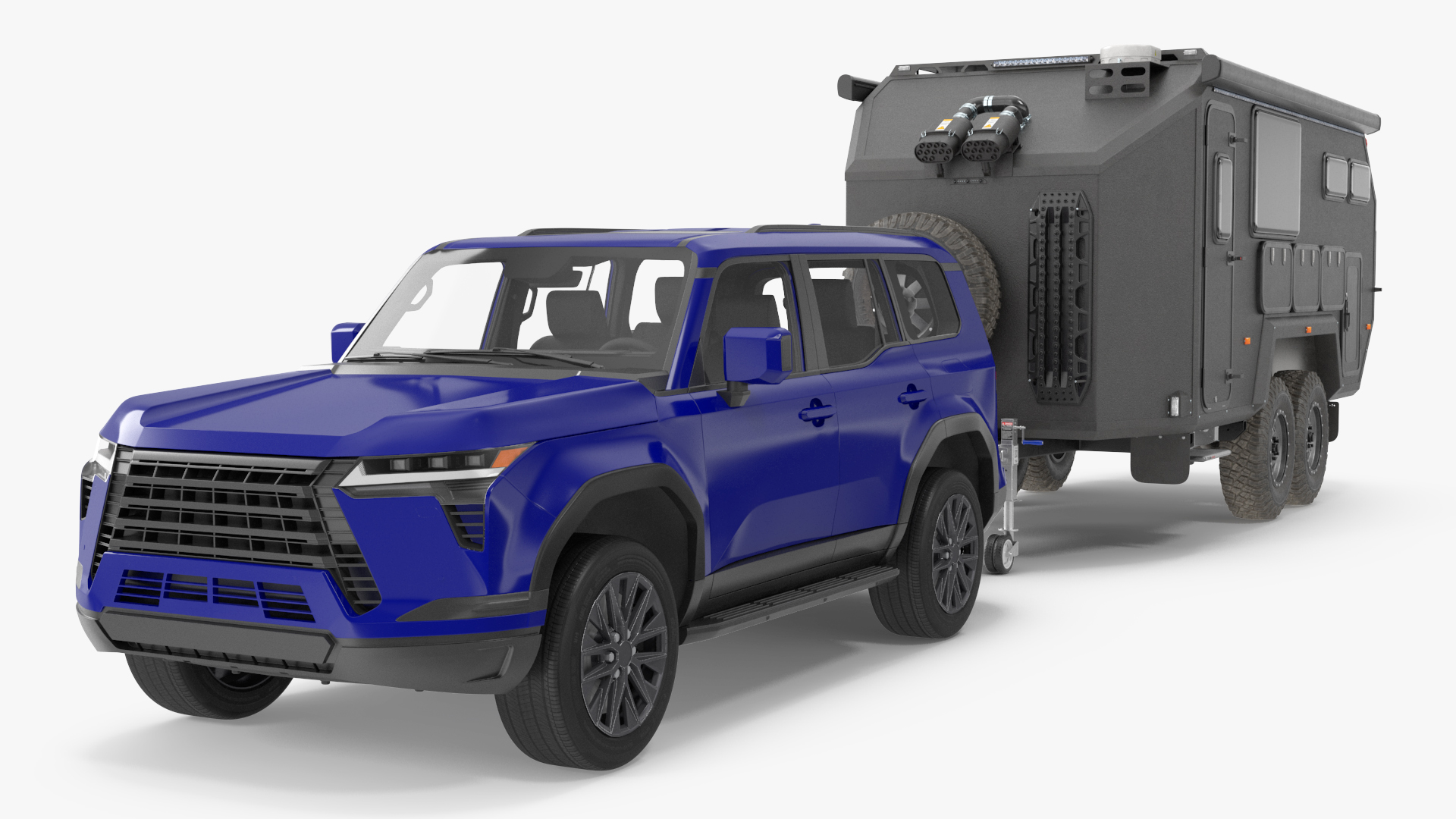 SUV with Travel Mobile Home 3D
