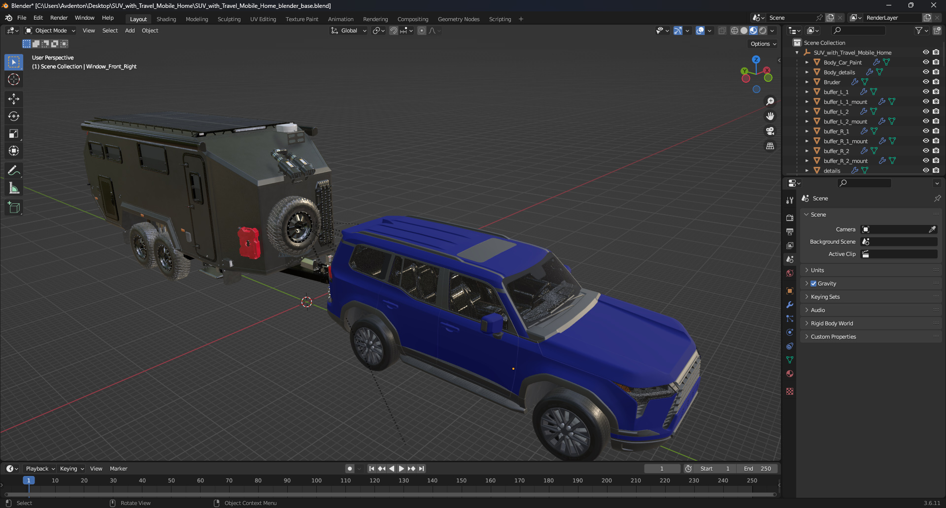 SUV with Travel Mobile Home 3D
