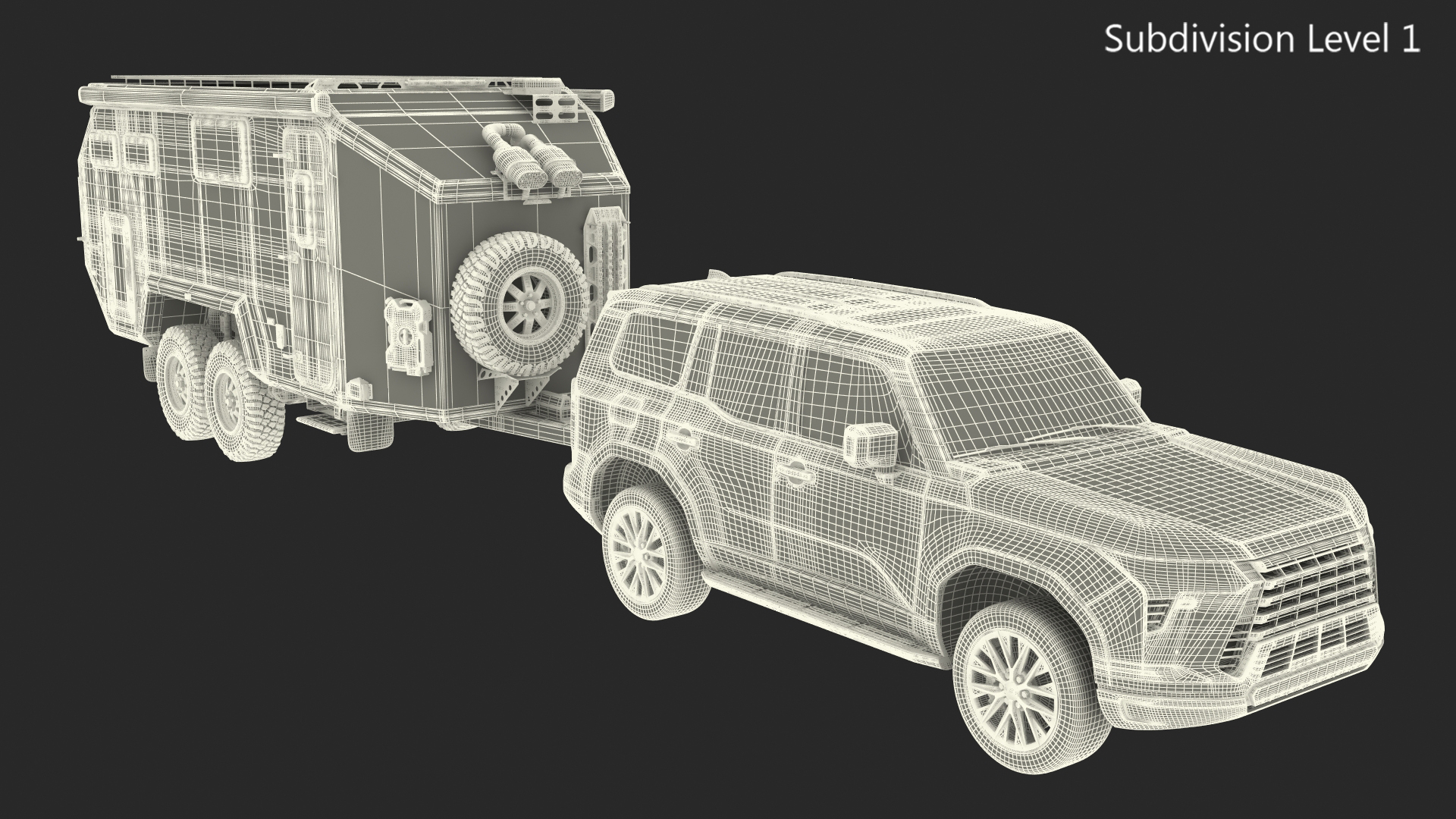 SUV with Travel Mobile Home 3D