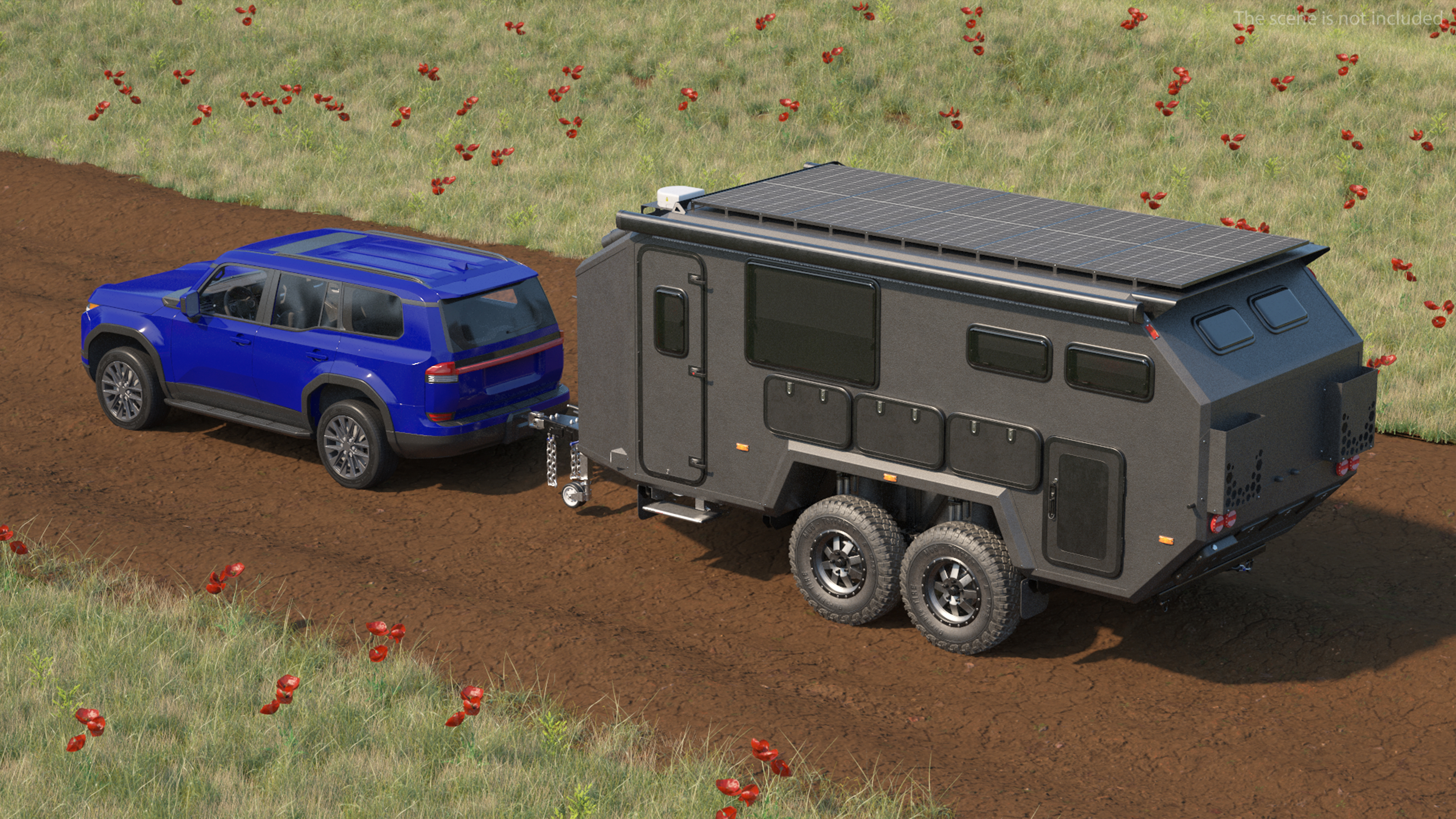 SUV with Travel Mobile Home 3D