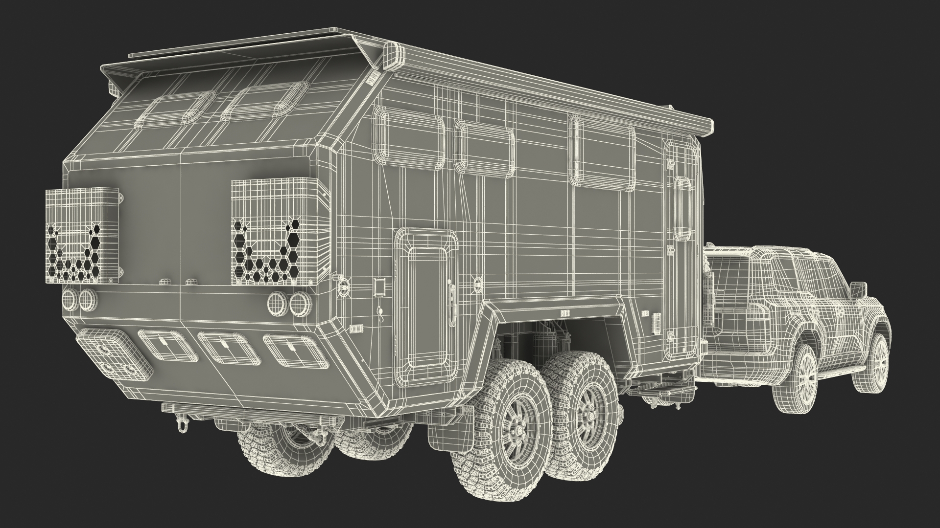 SUV with Travel Mobile Home 3D