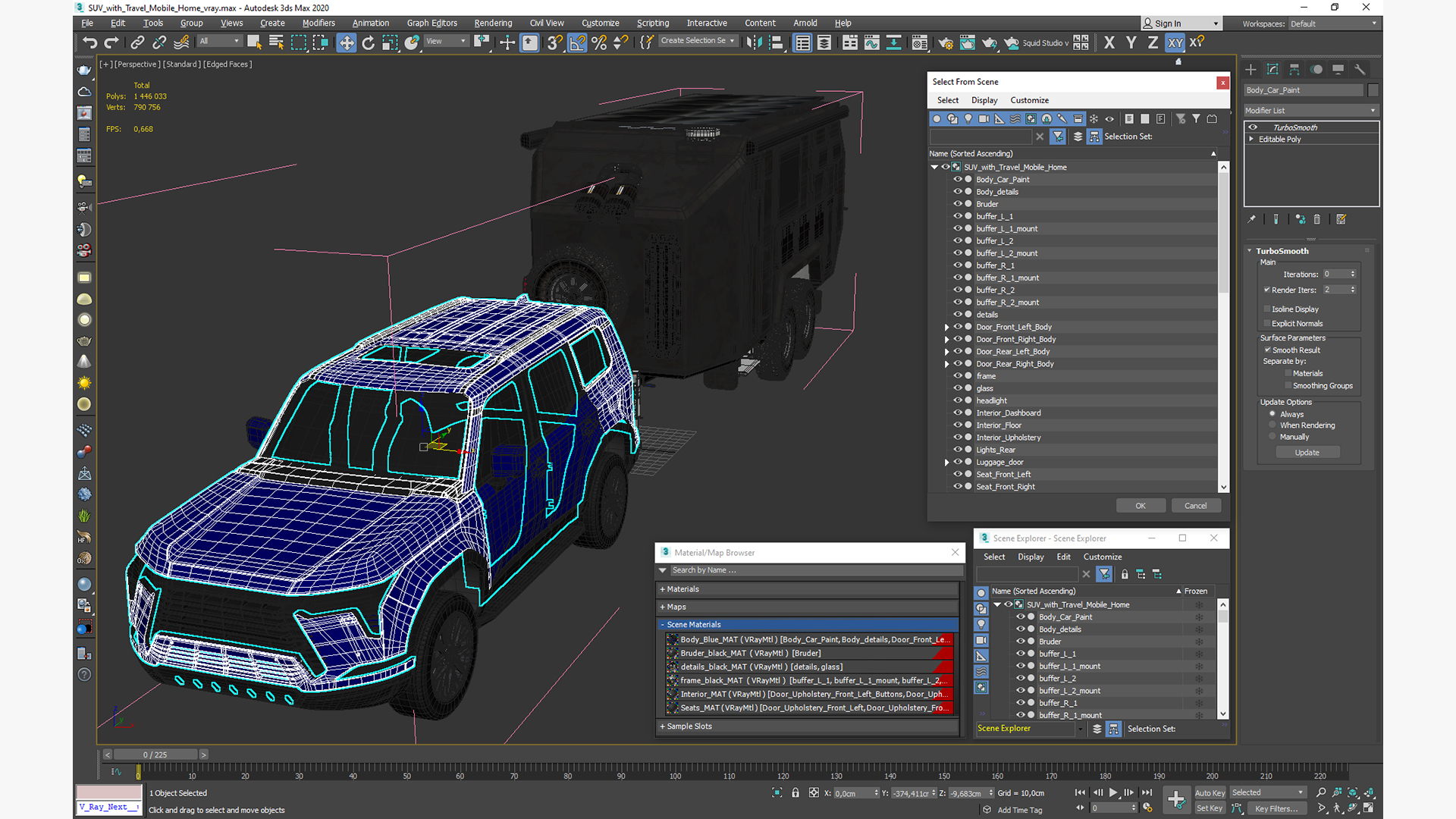 SUV with Travel Mobile Home 3D
