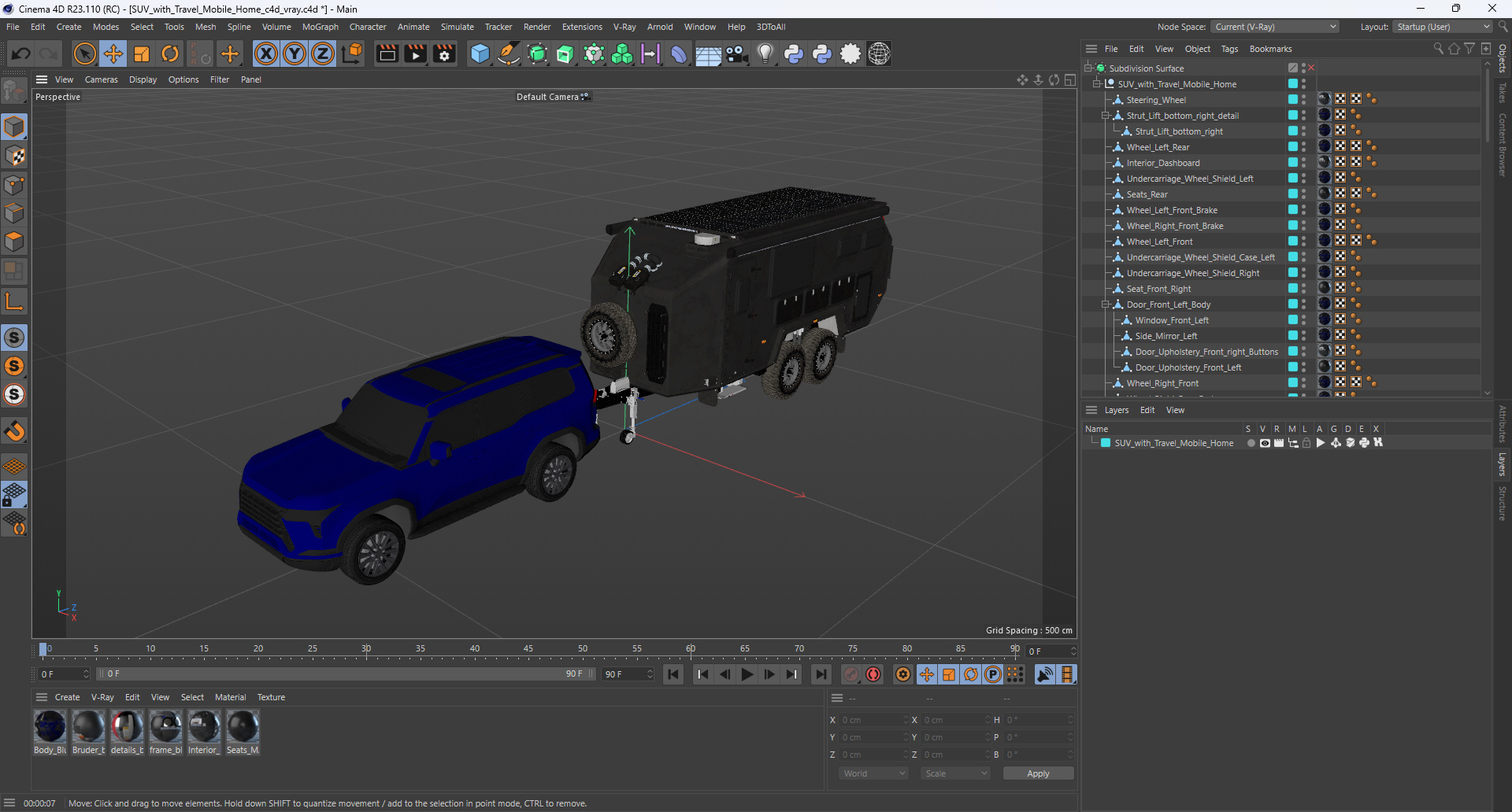 SUV with Travel Mobile Home 3D