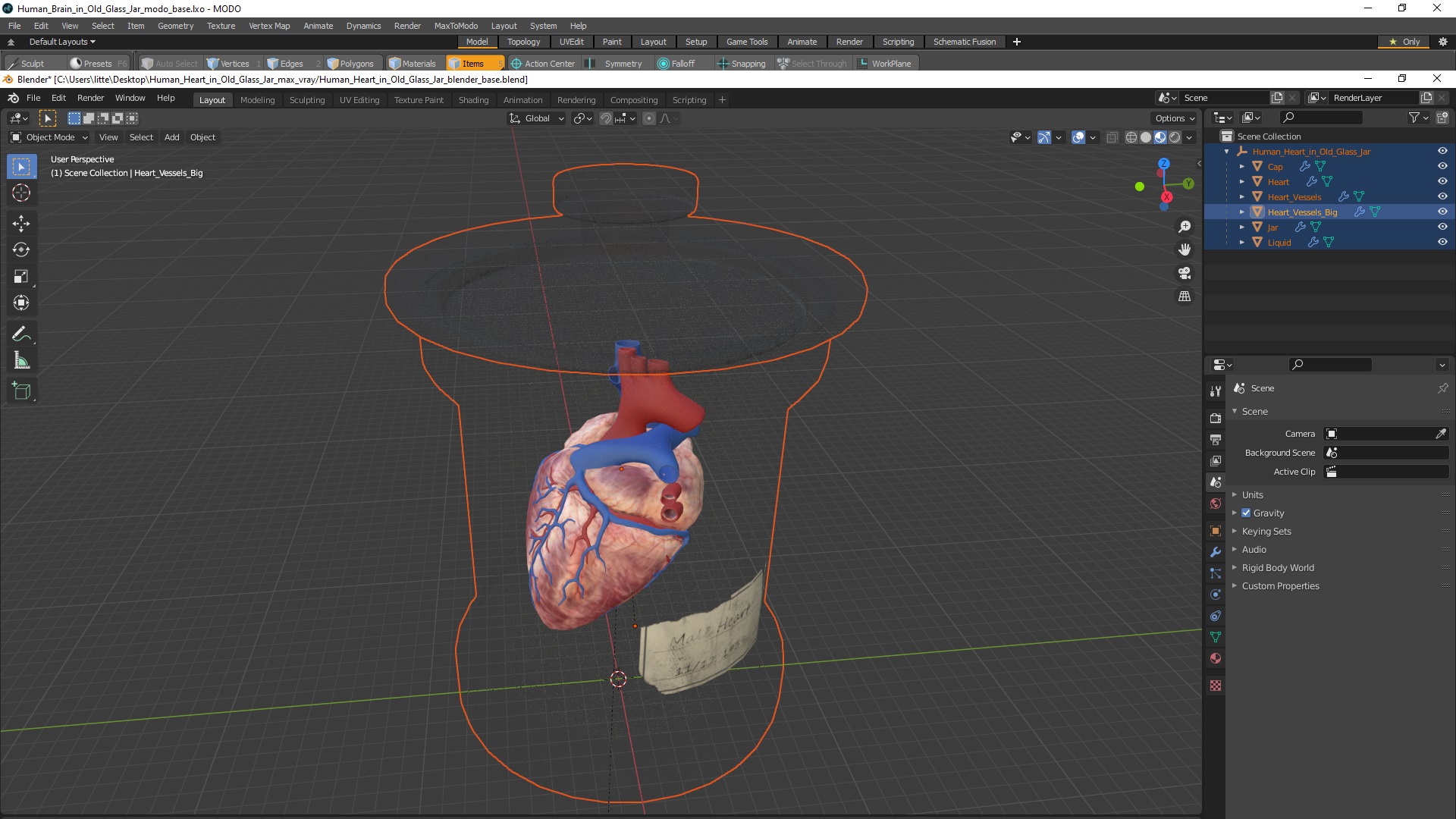 3D Human Heart in Old Glass Jar model