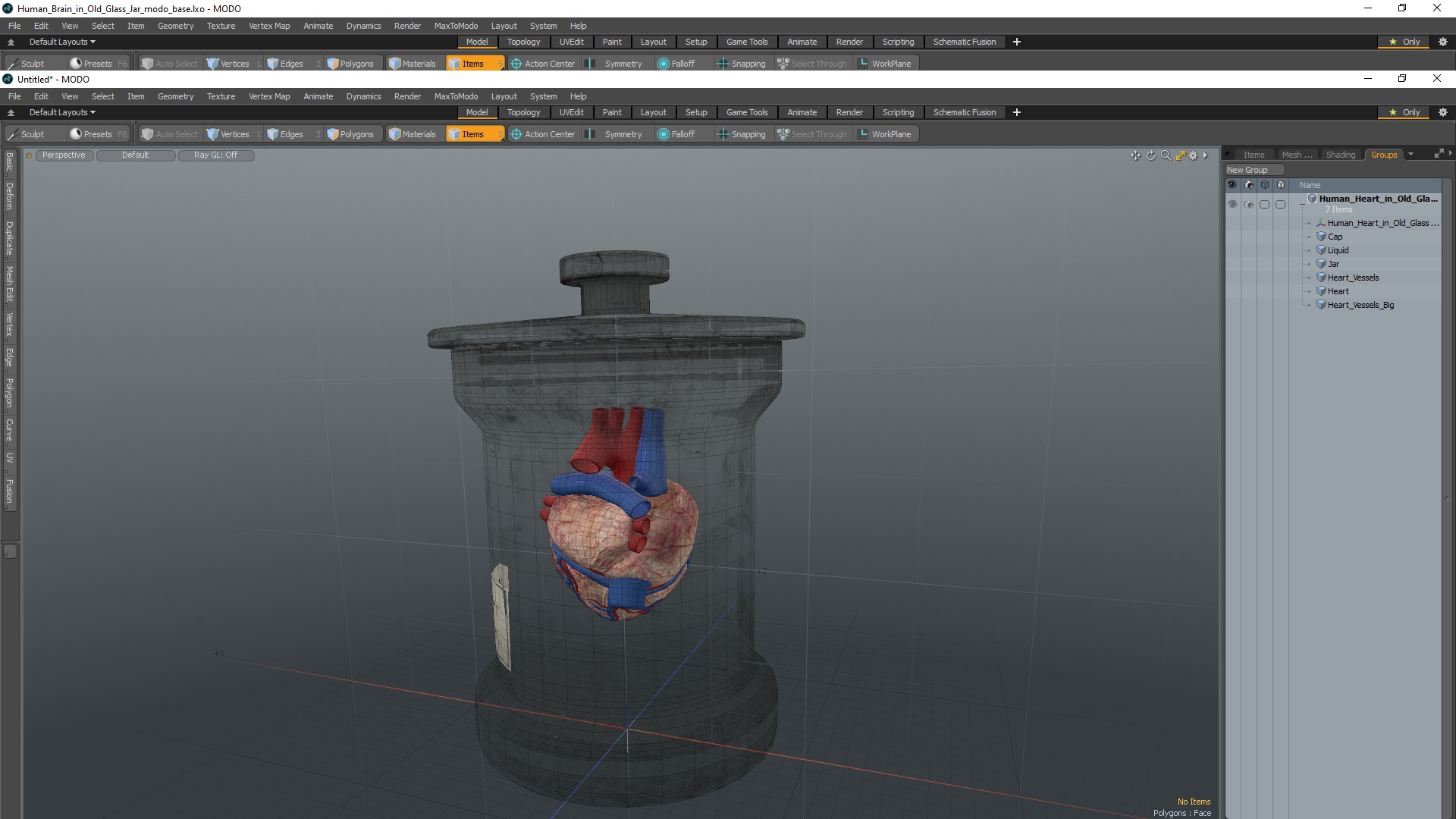 3D Human Heart in Old Glass Jar model