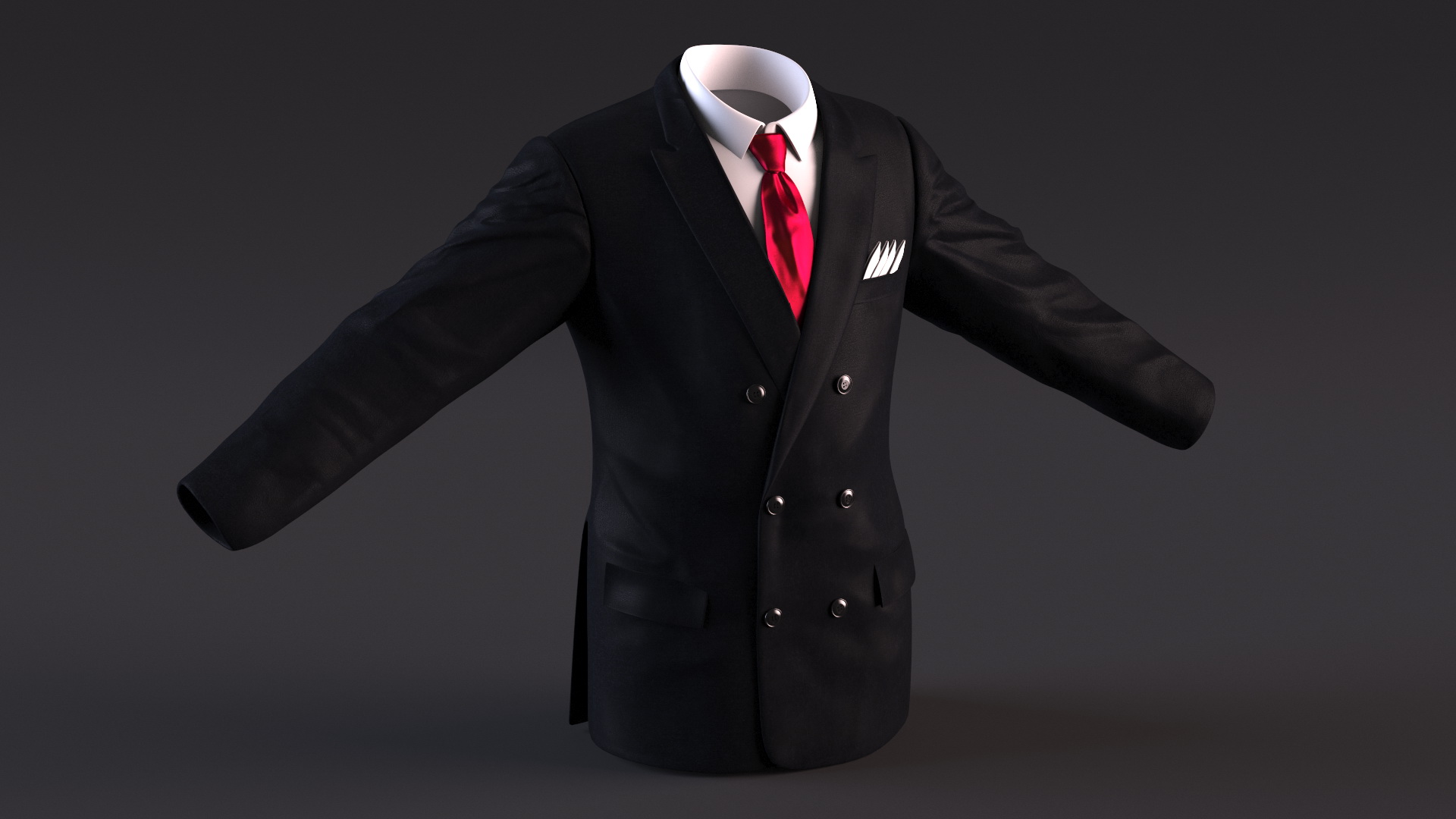 3D Black Suit Jacket and Red Necktie model