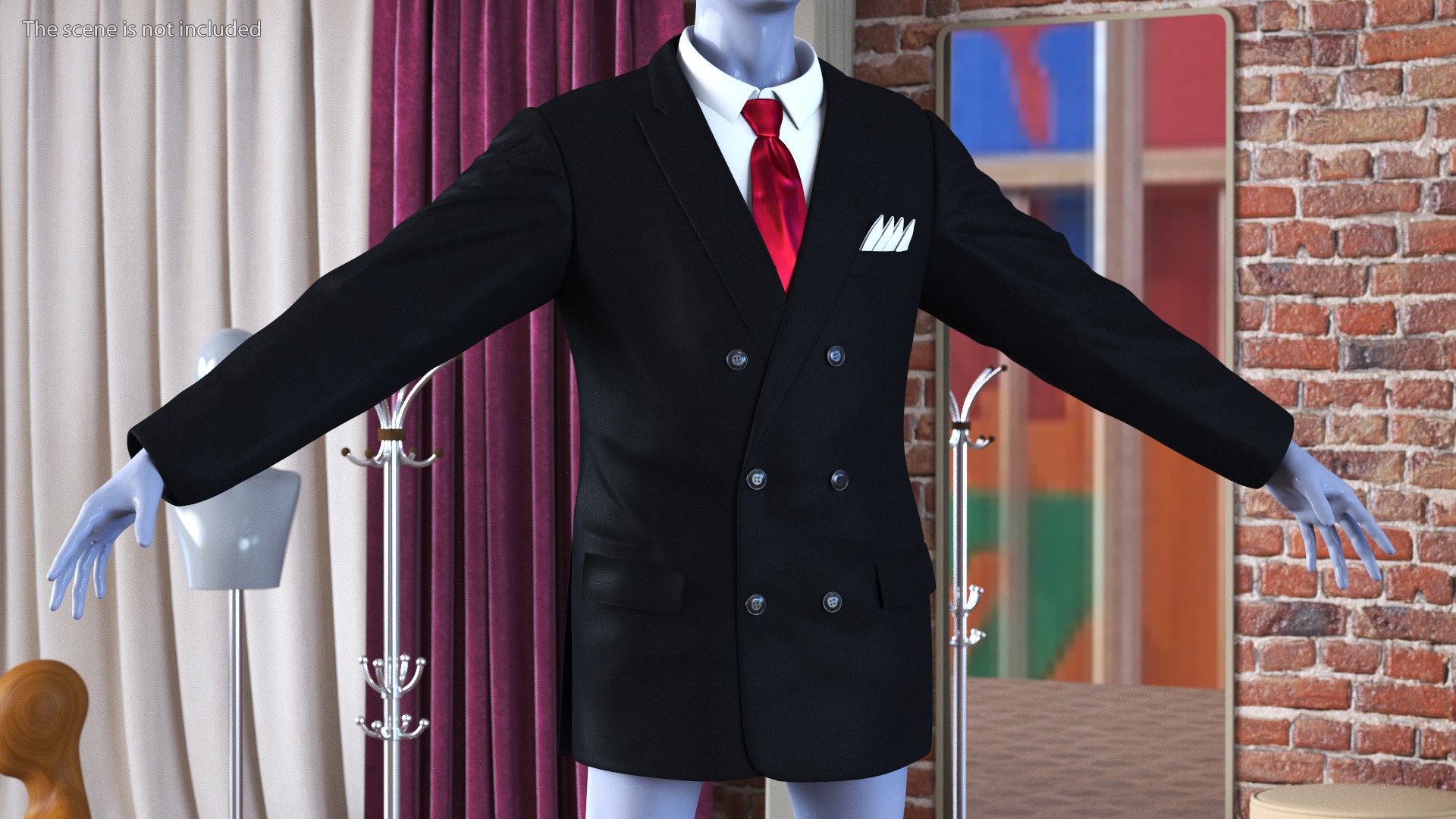 3D Black Suit Jacket and Red Necktie model
