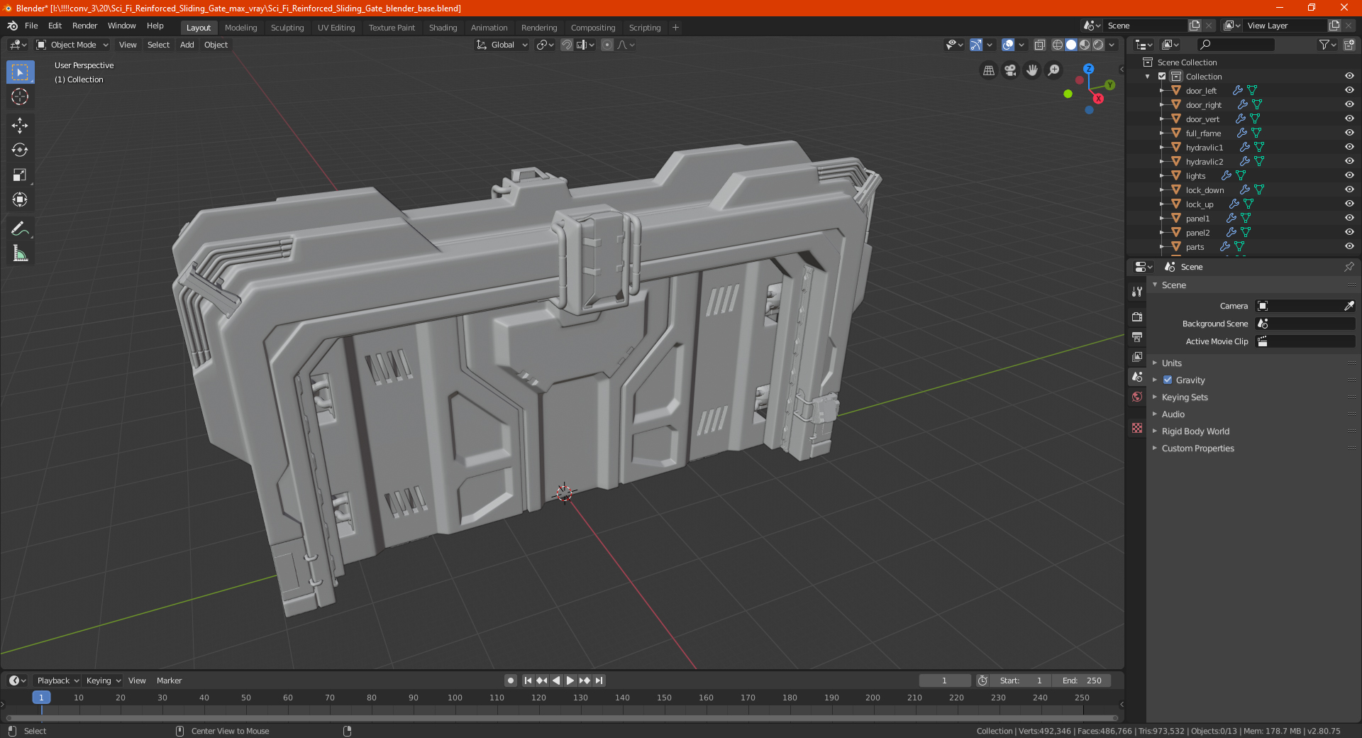 3D model Sci Fi Reinforced Sliding Gate