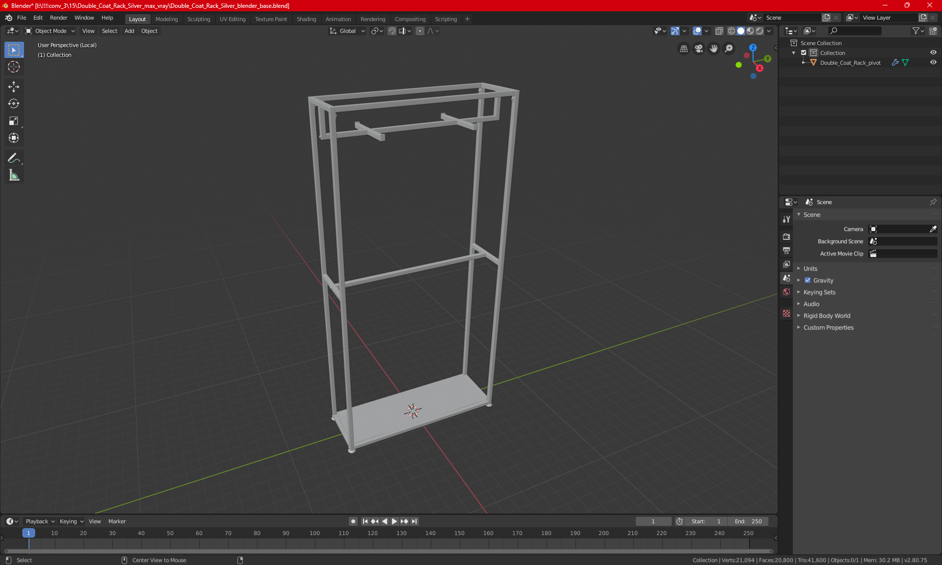 Double Coat Rack White 3D