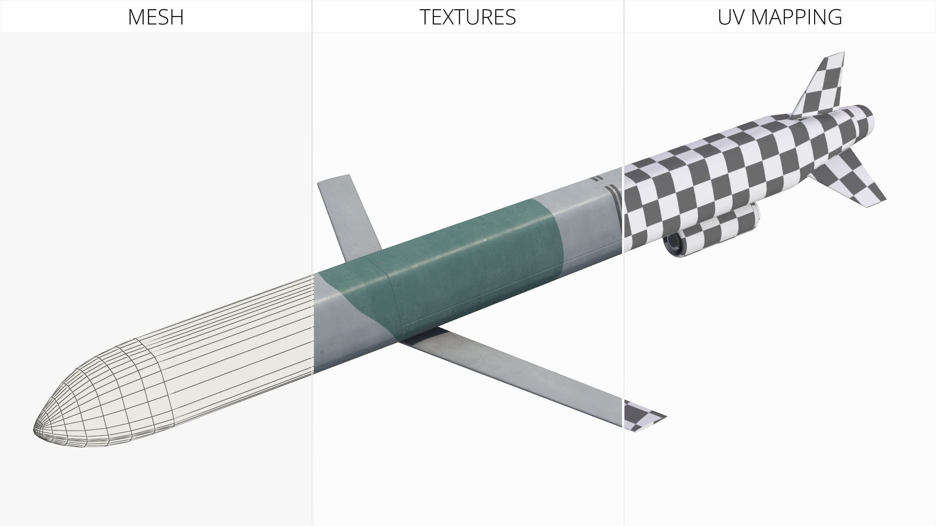 Kh 101 Air Launched Cruise Missile Gray Green Game Ready, view 8