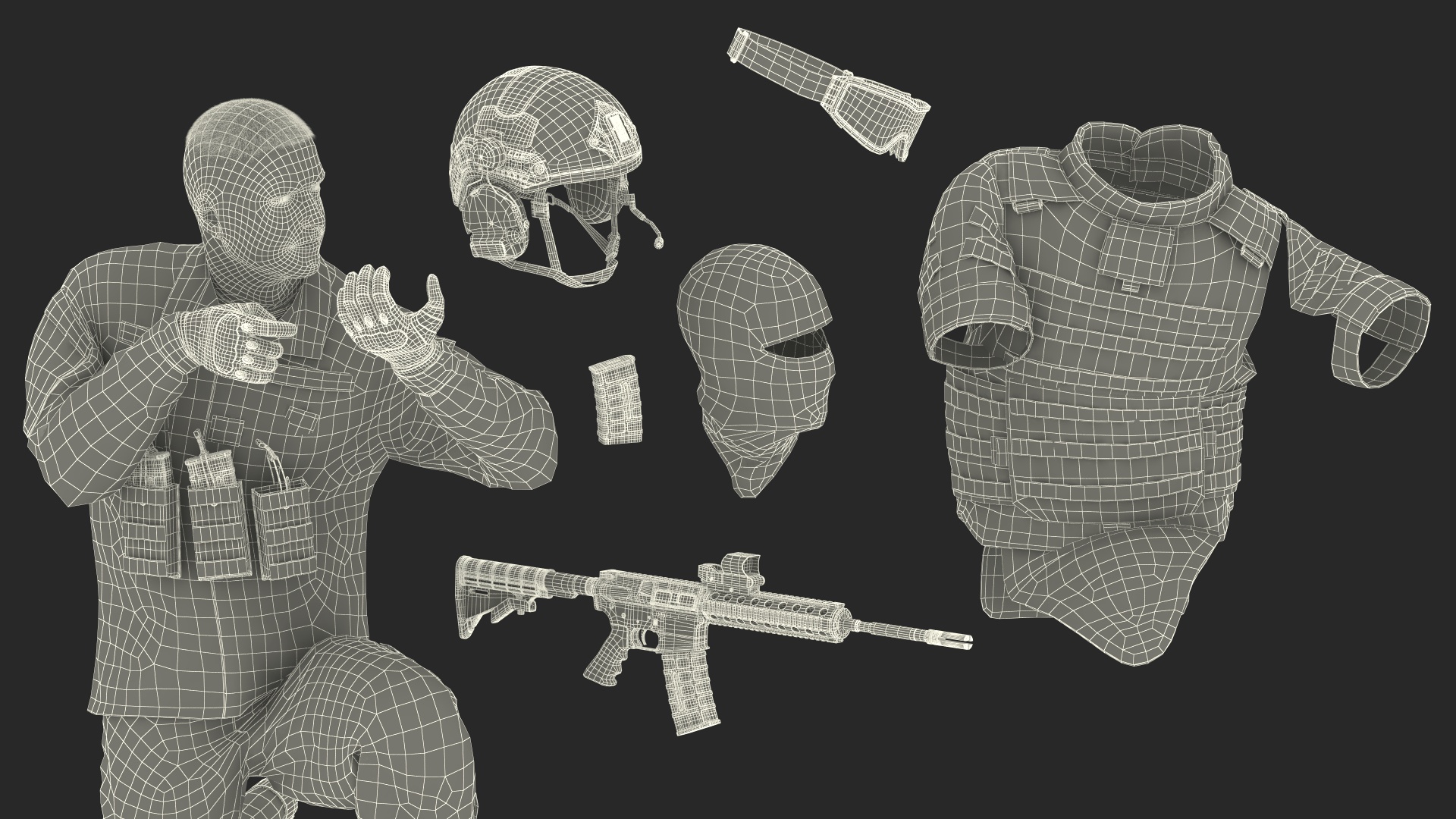 Army Soldier in Grey Camo with Goggles Aiming Fur 3D model
