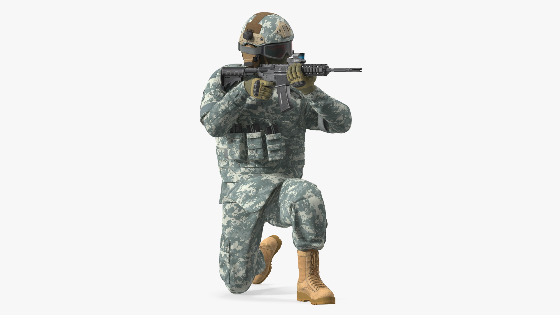 Army Soldier in Grey Camo with Goggles Aiming Fur 3D model