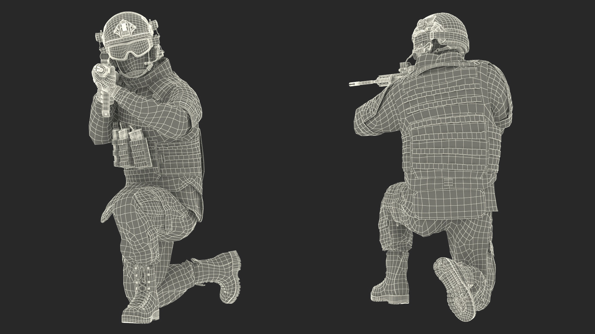 Army Soldier in Grey Camo with Goggles Aiming Fur 3D model