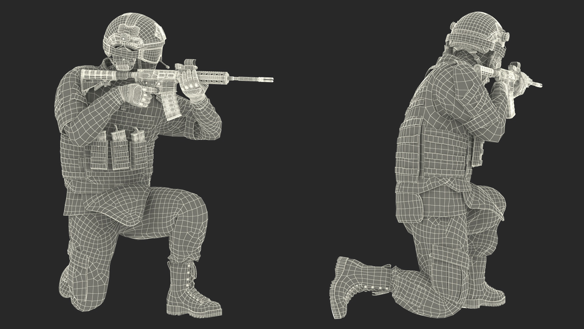Army Soldier in Grey Camo with Goggles Aiming Fur 3D model