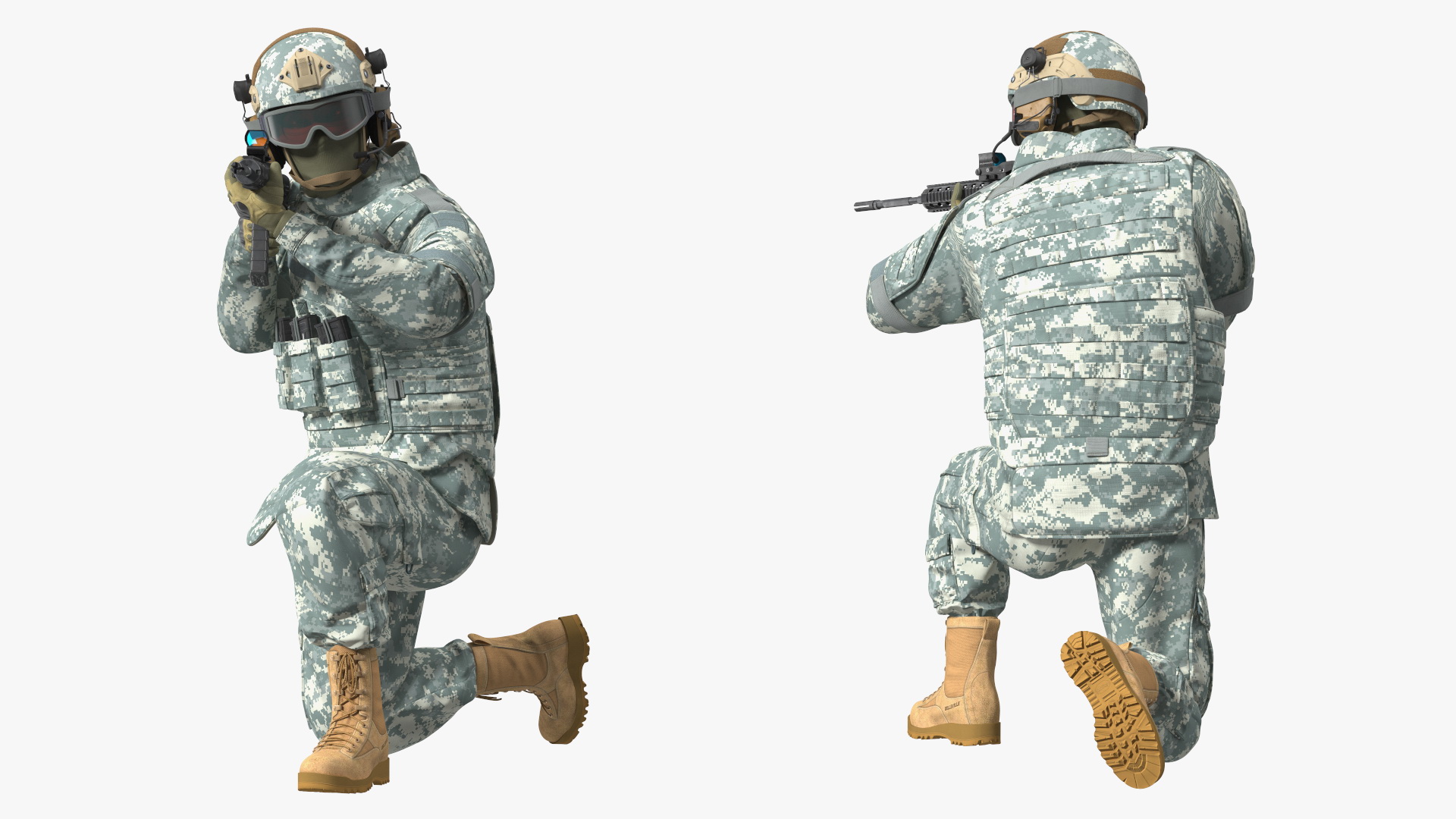 Army Soldier in Grey Camo with Goggles Aiming Fur 3D model