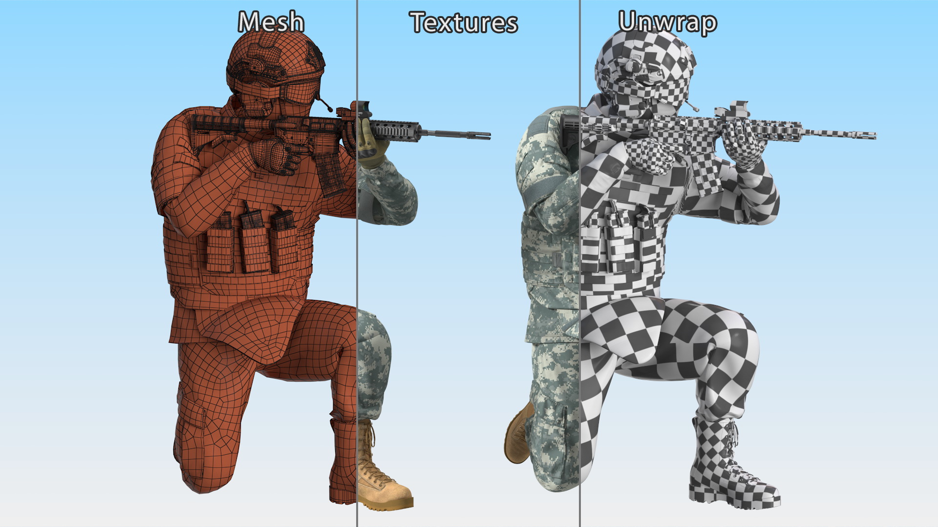Army Soldier in Grey Camo with Goggles Aiming Fur 3D model