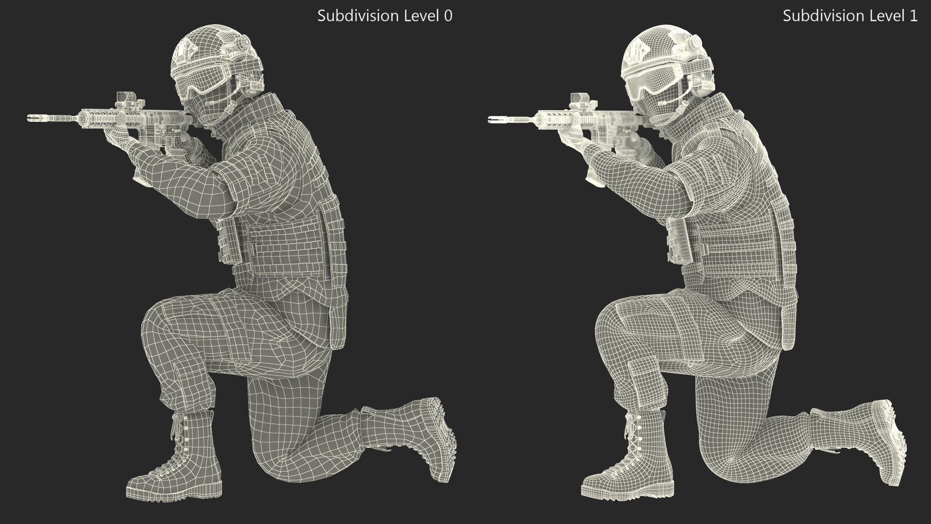 Army Soldier in Grey Camo with Goggles Aiming Fur 3D model