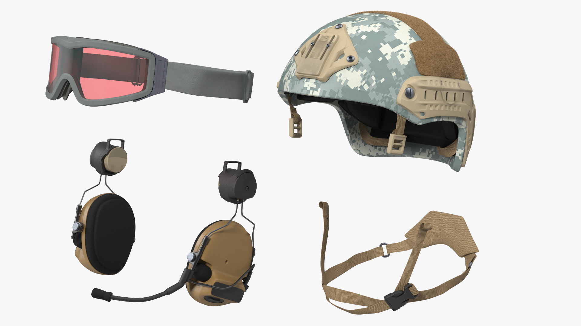 Army Soldier in Grey Camo with Goggles Aiming Fur 3D model
