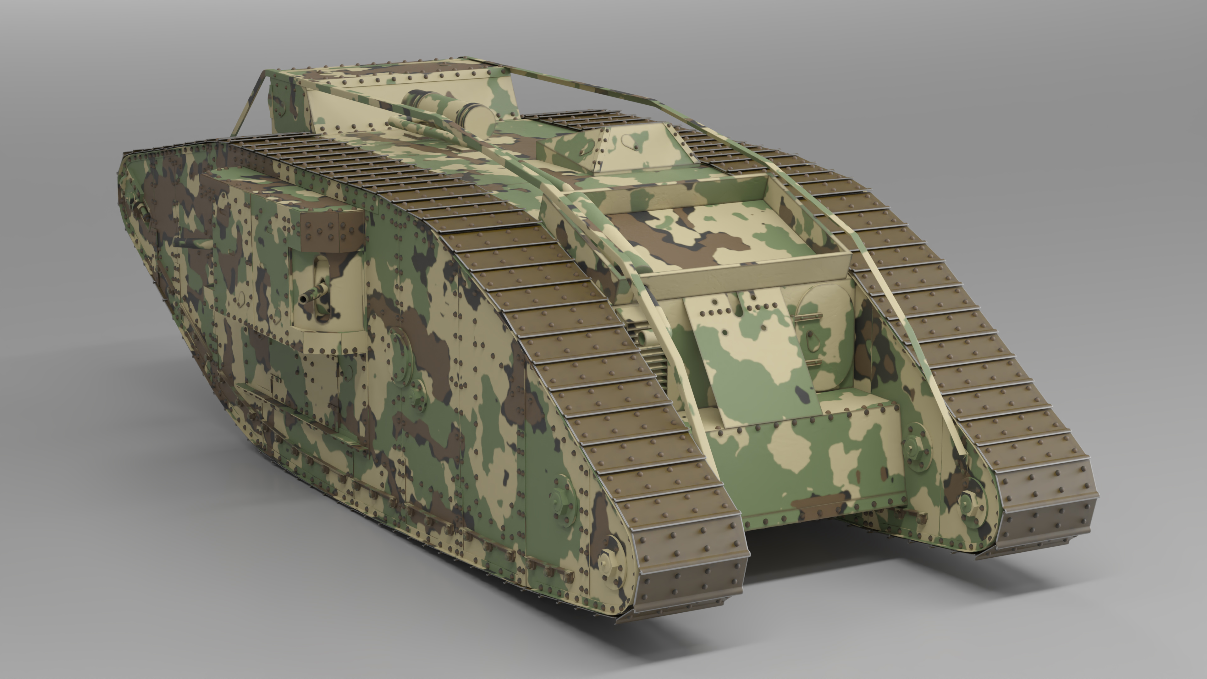 Tank MK 4 Female Camouflage Color Rigged for Maya 3D model