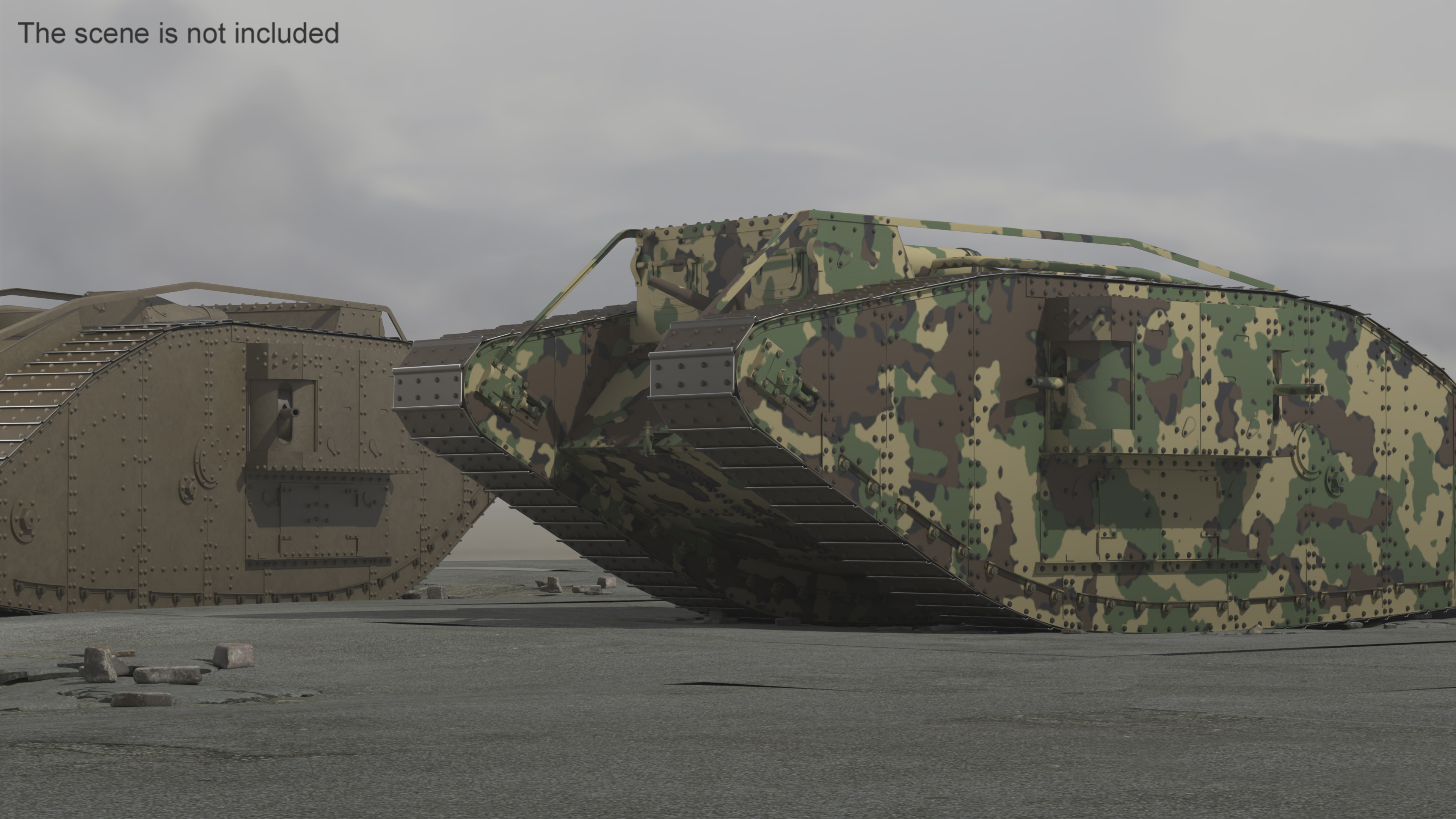 Tank MK 4 Female Camouflage Color Rigged for Maya 3D model