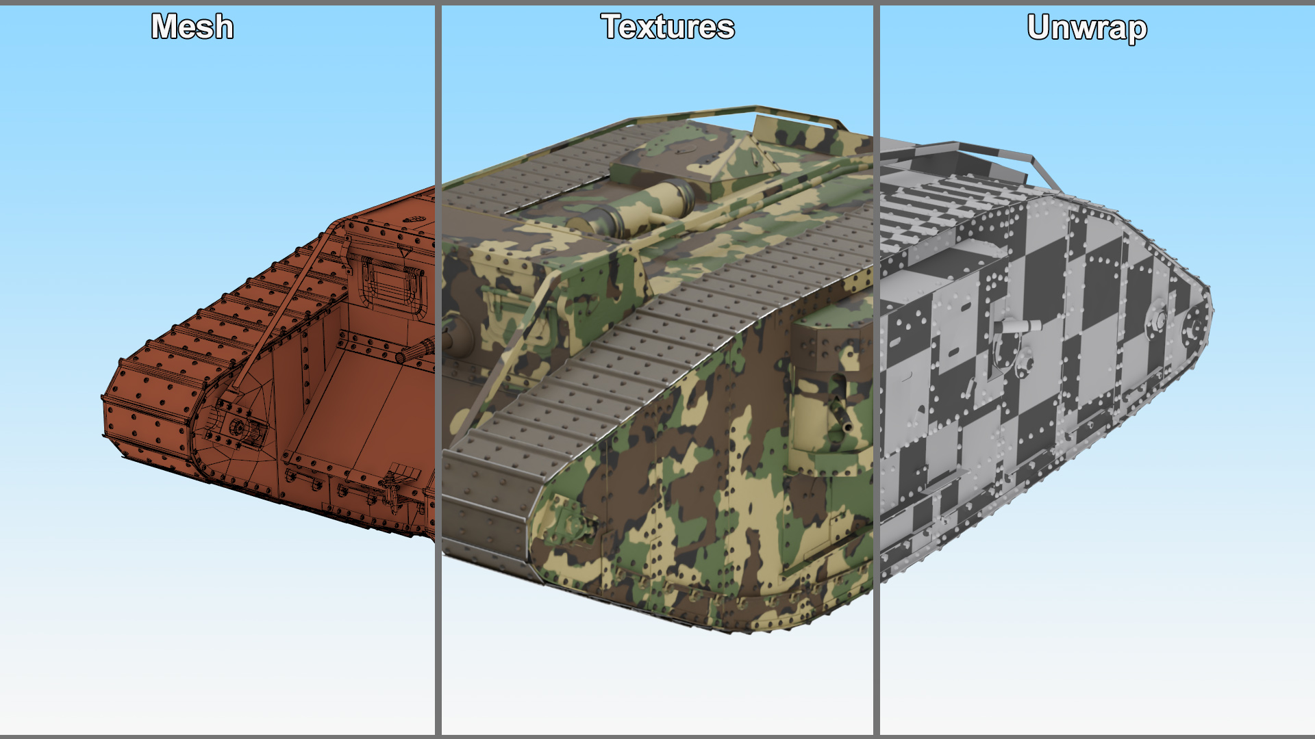 Tank MK 4 Female Camouflage Color Rigged for Maya 3D model