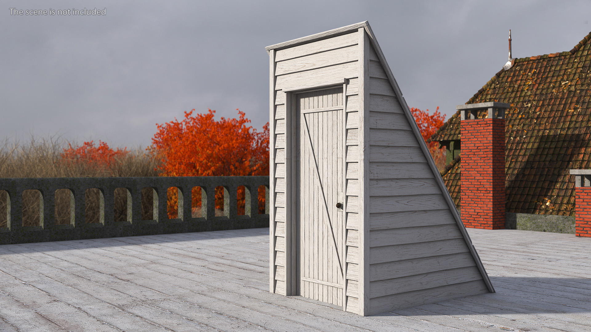 Vintage Wooden Rooftop Entrance White 3D
