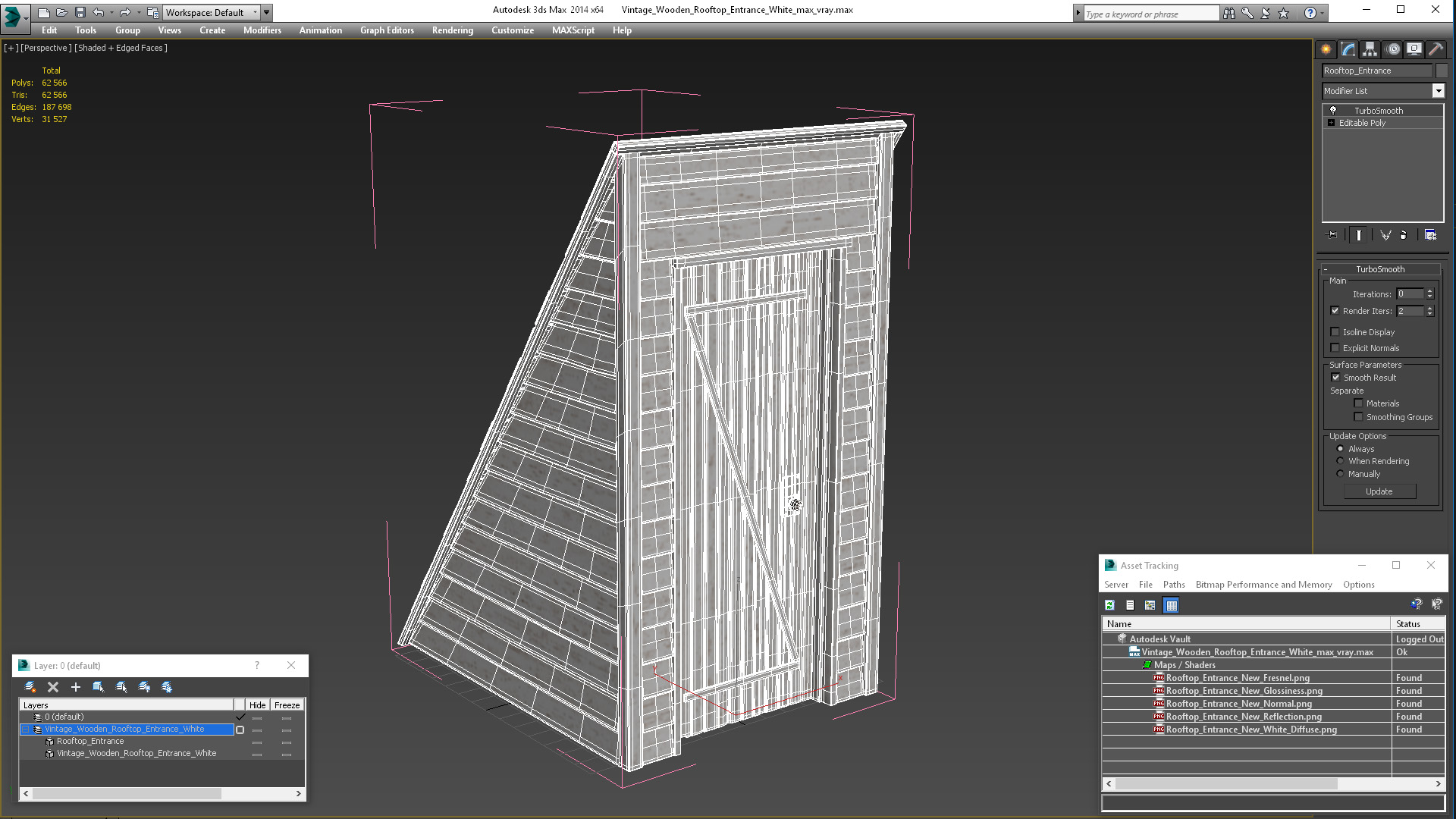 Vintage Wooden Rooftop Entrance White 3D