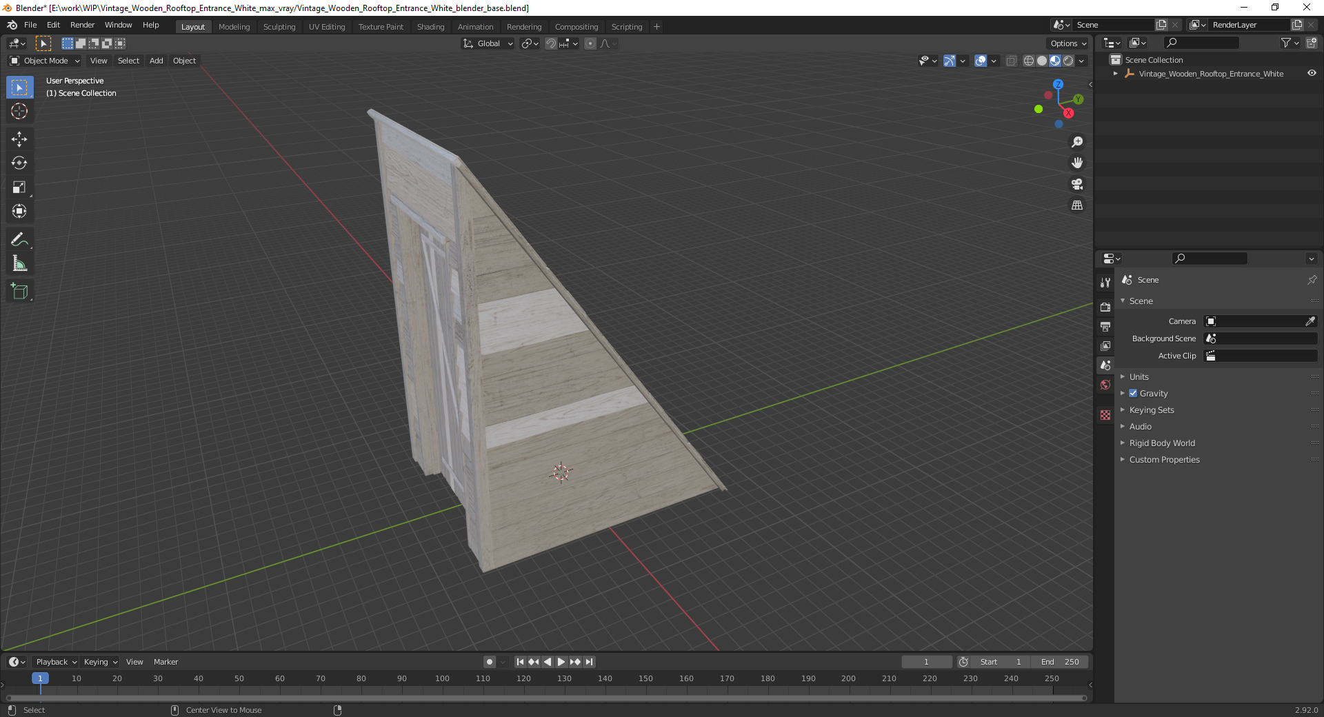 Vintage Wooden Rooftop Entrance White 3D