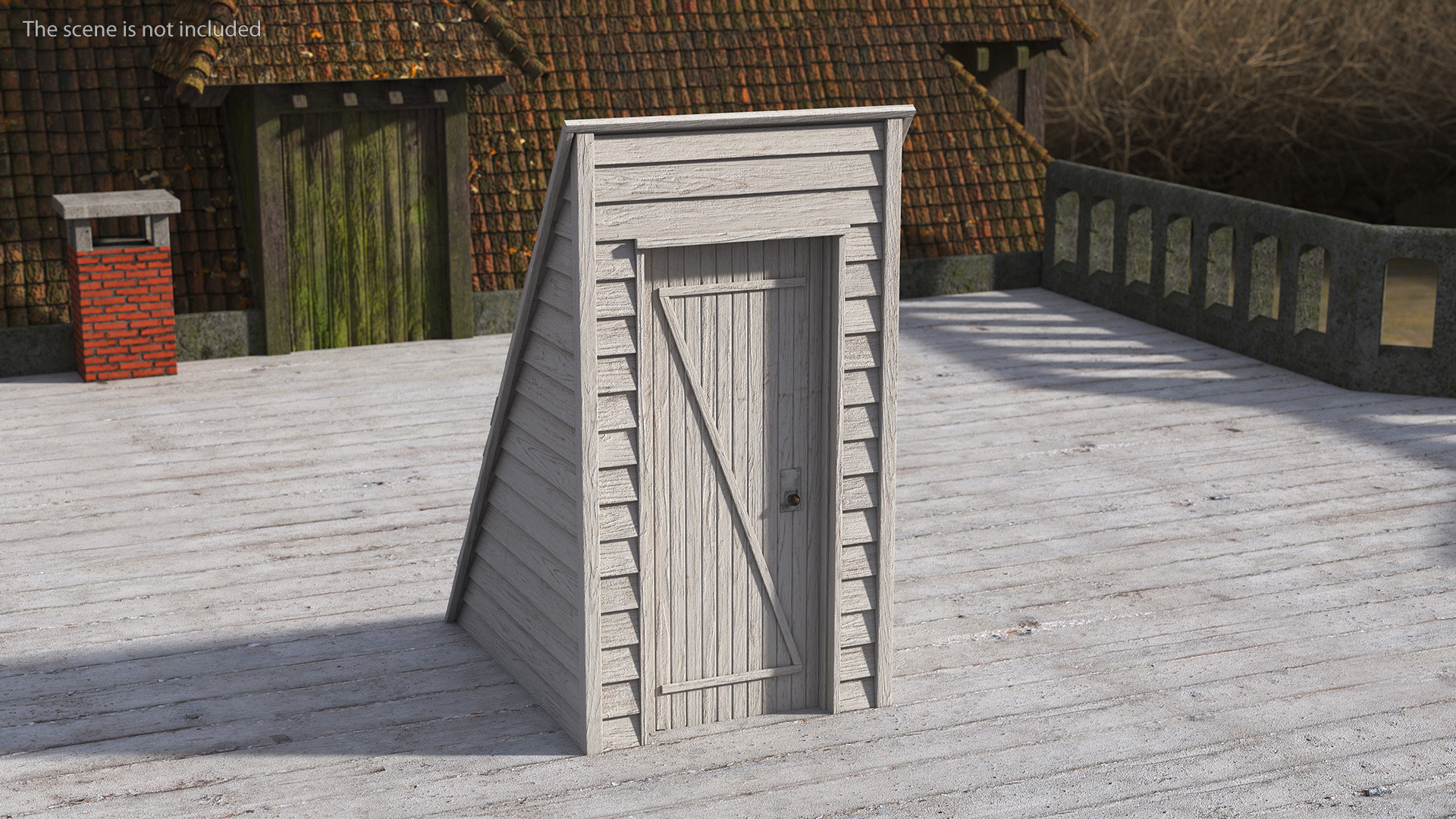 Vintage Wooden Rooftop Entrance White 3D