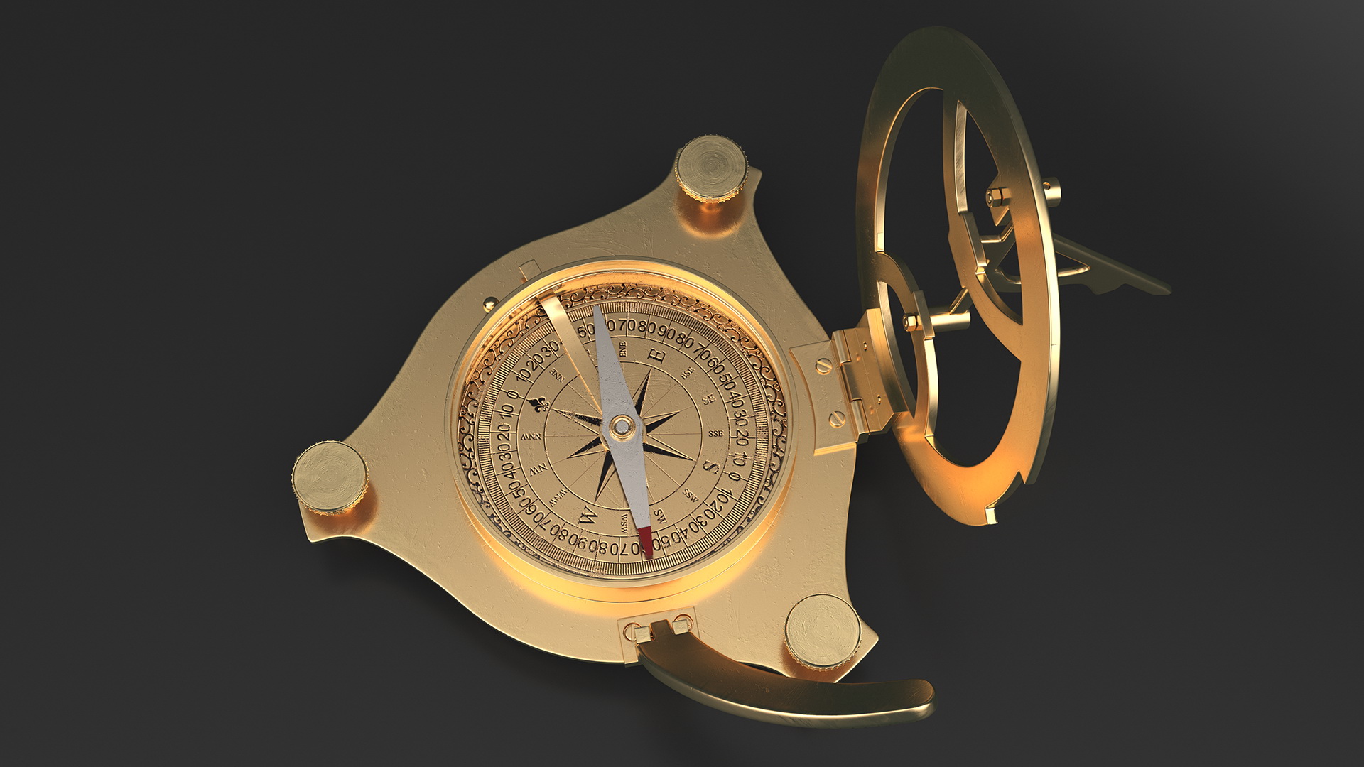 3D model Folded Vintage Compass with Sundial
