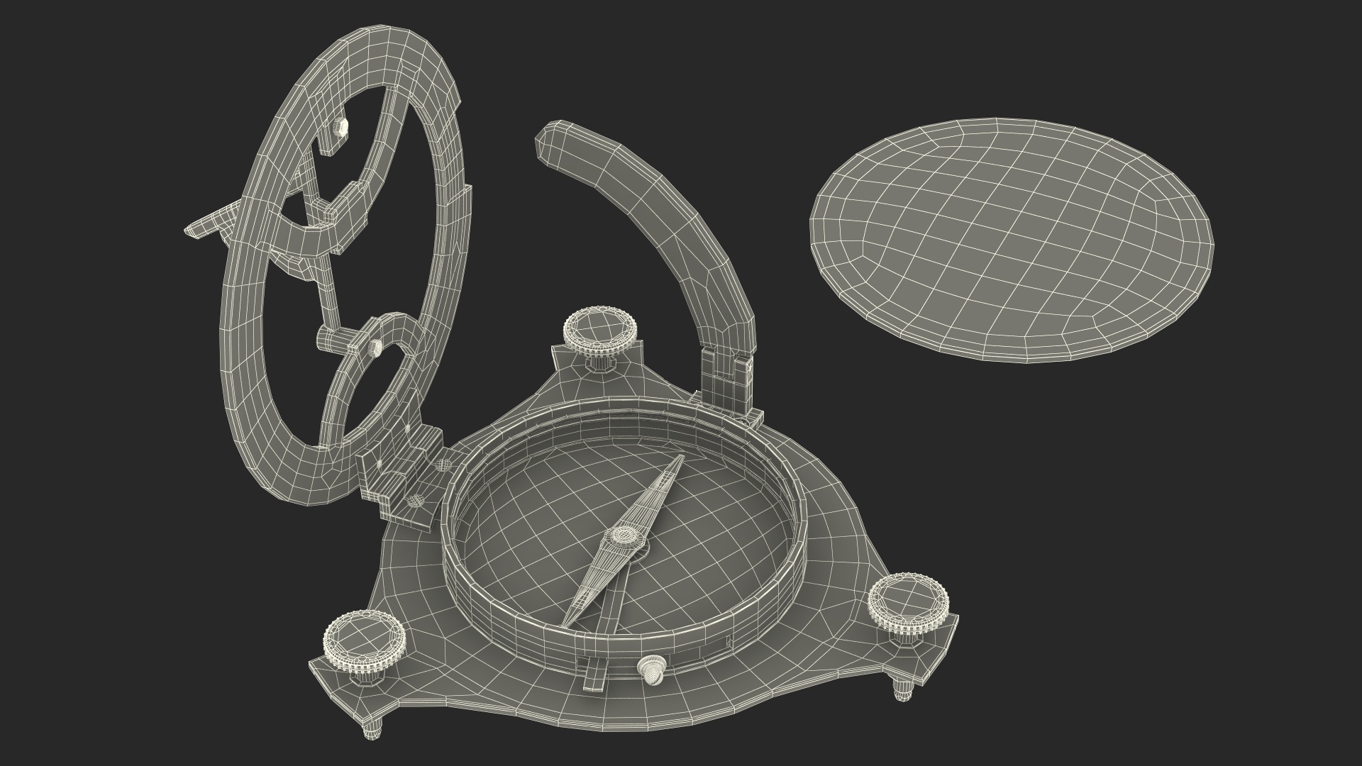 3D model Folded Vintage Compass with Sundial