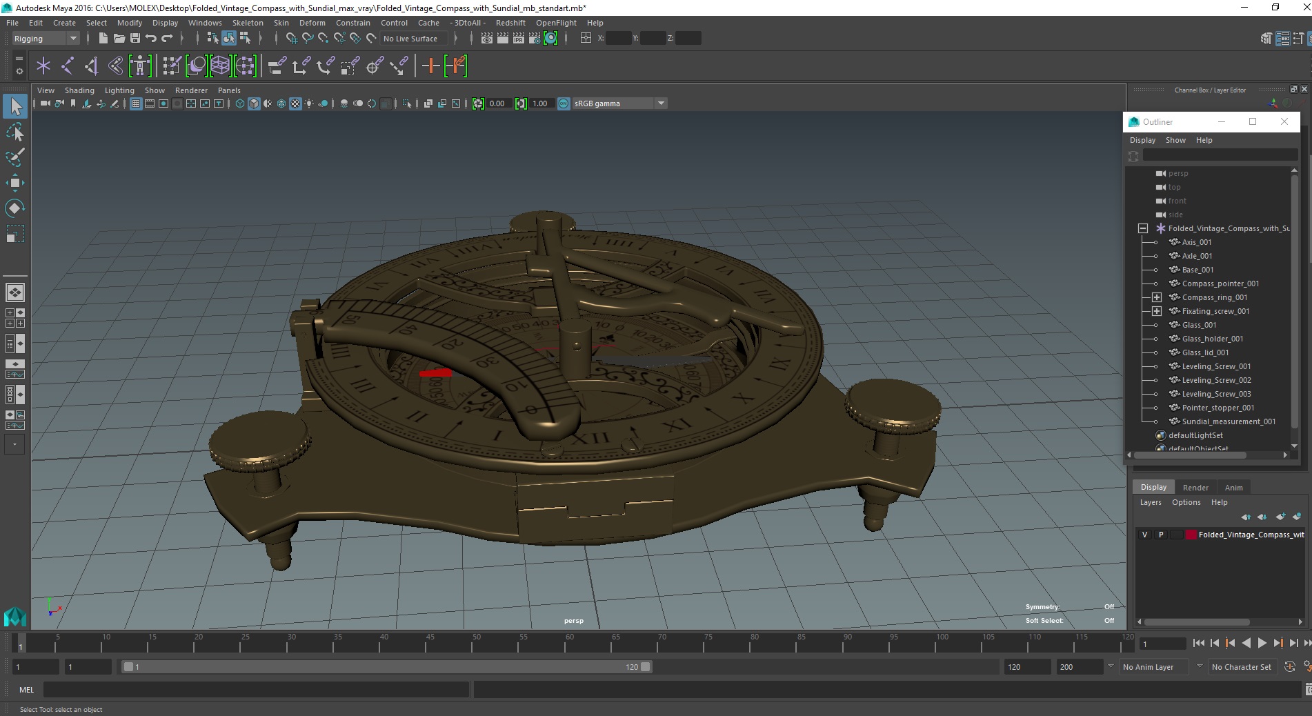 3D model Folded Vintage Compass with Sundial