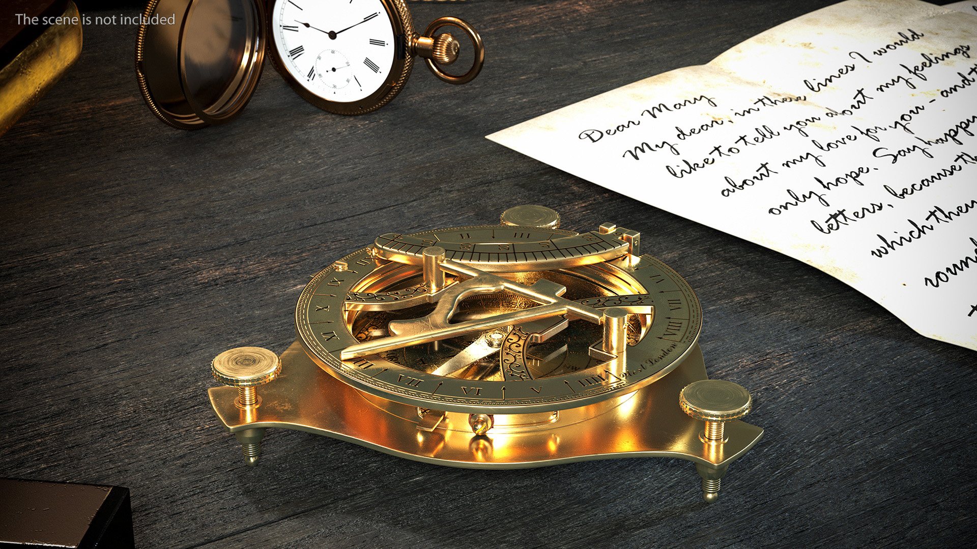 3D model Folded Vintage Compass with Sundial