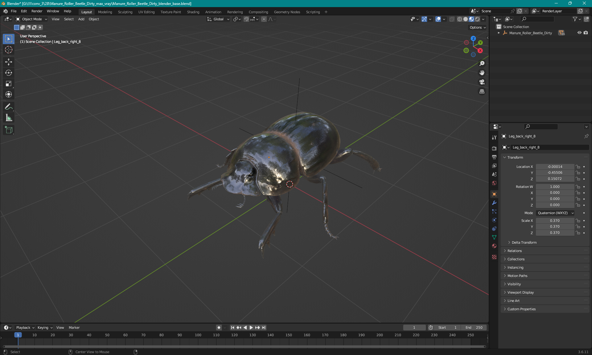 3D Manure Roller Beetle Dirty